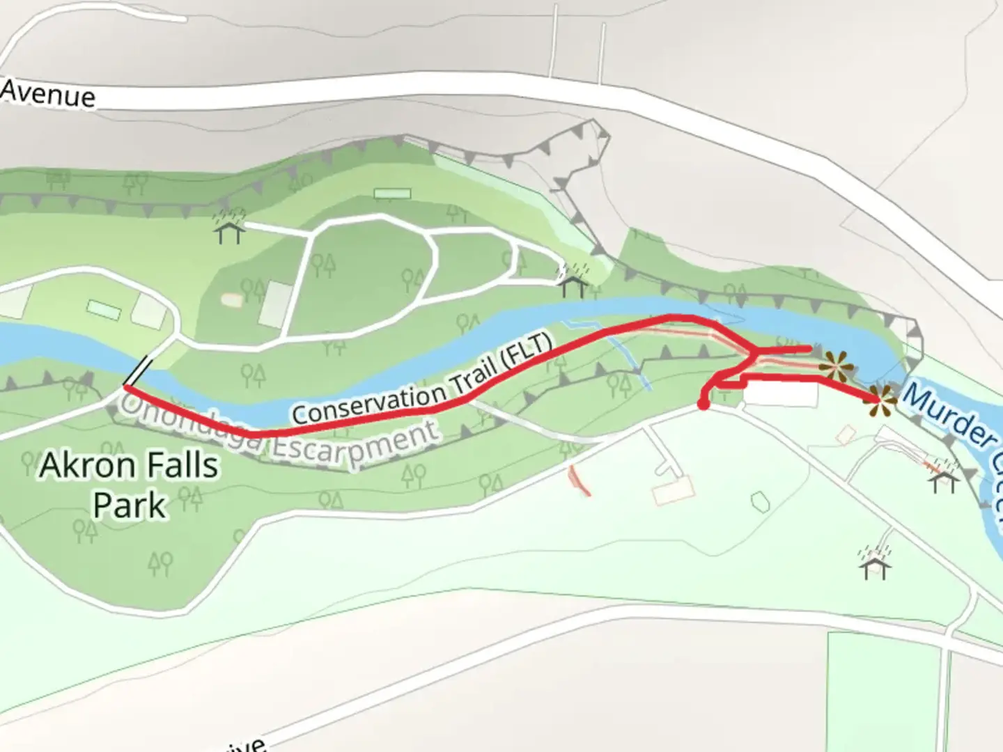 An image depicting the trail Murder Creek via Conservation Trail and its surrounding area.