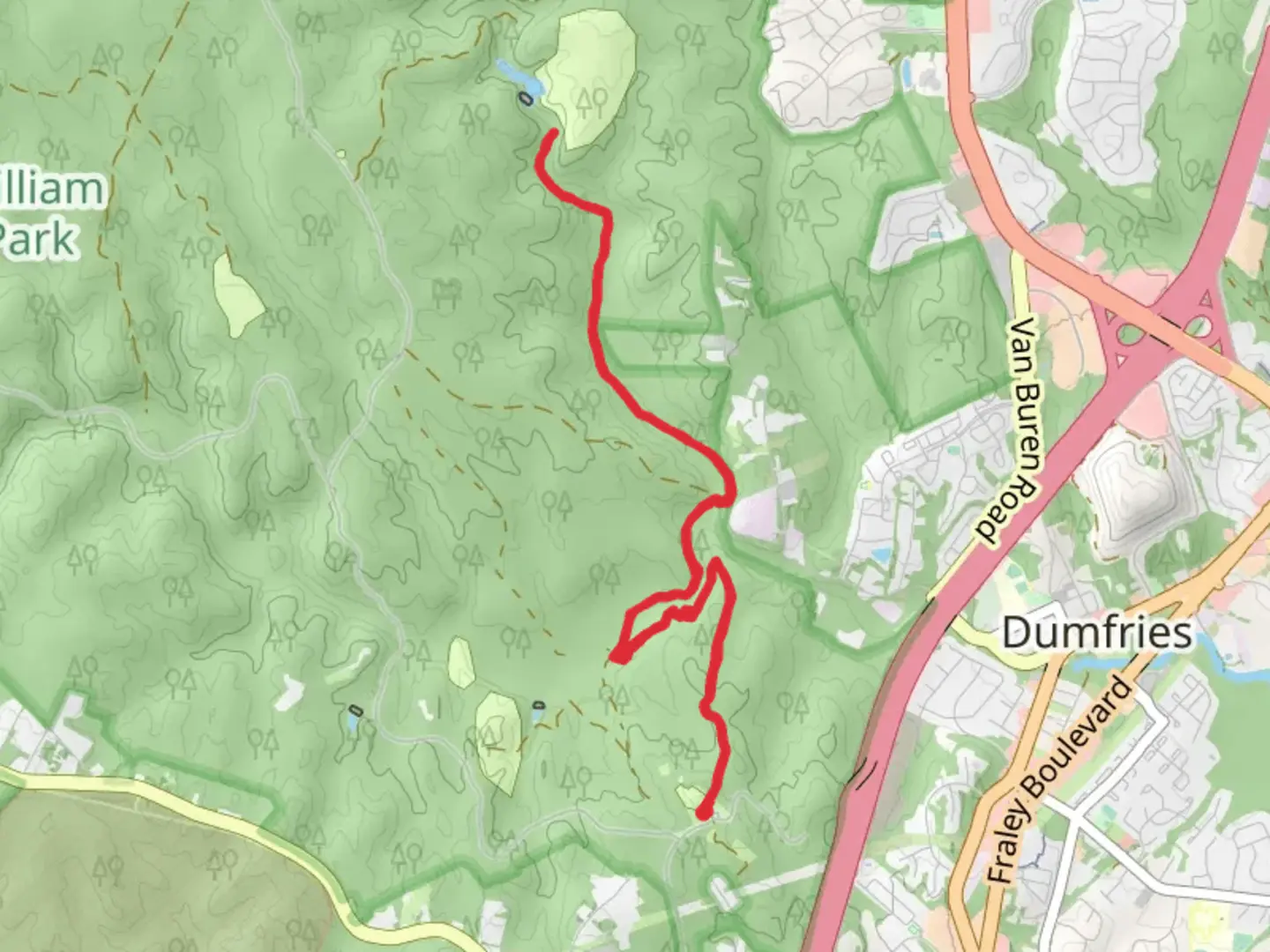 An image depicting the trail Quantico Creek via South Valley Trail and Birch Bluff Trail and its surrounding area.