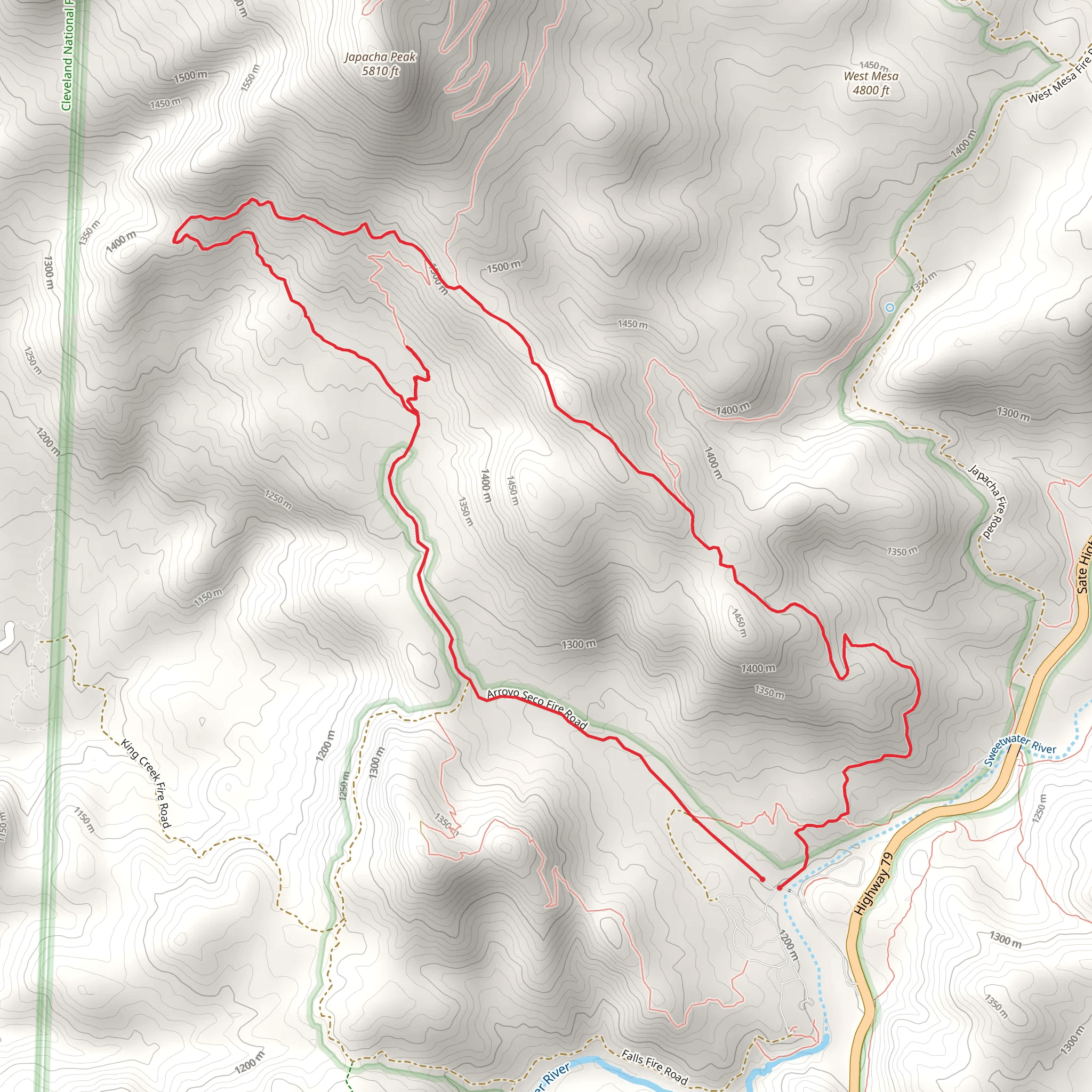 Monument Trail, Arroyo Seco Trail and West Mesa Trail Loop mobile static map