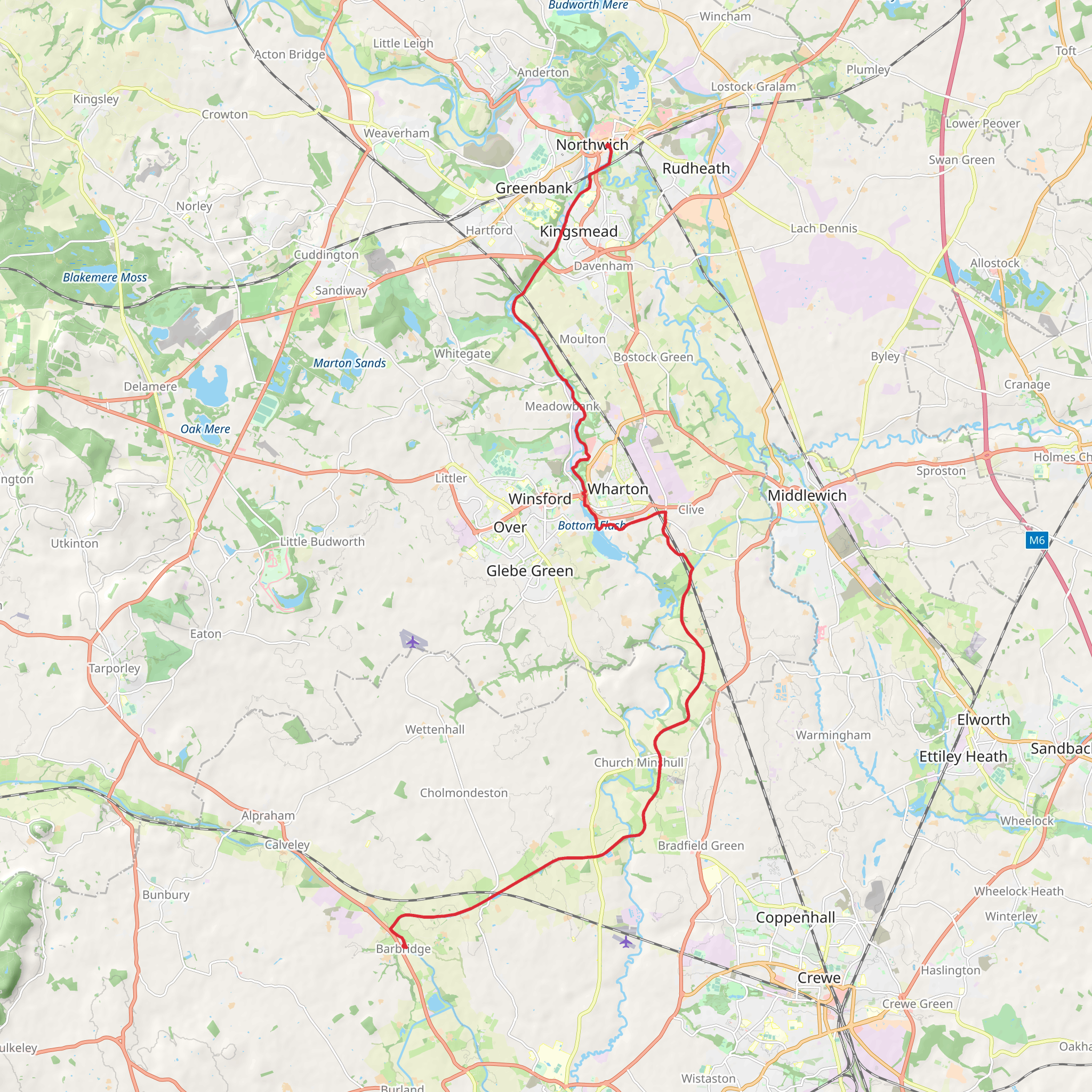 Northwich to Barbridge via River Weaver mobile static map
