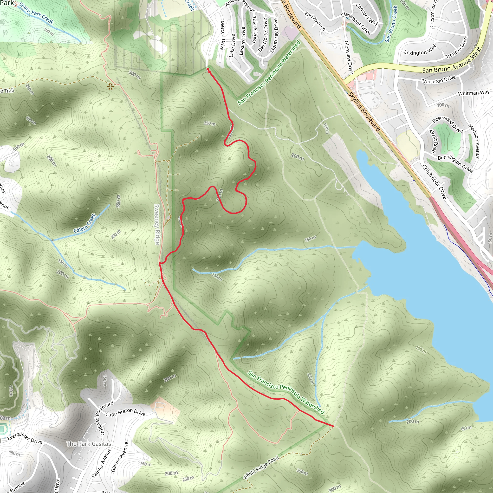 Sweeney Ridge Trail via Sneath Lane Trail mobile static map