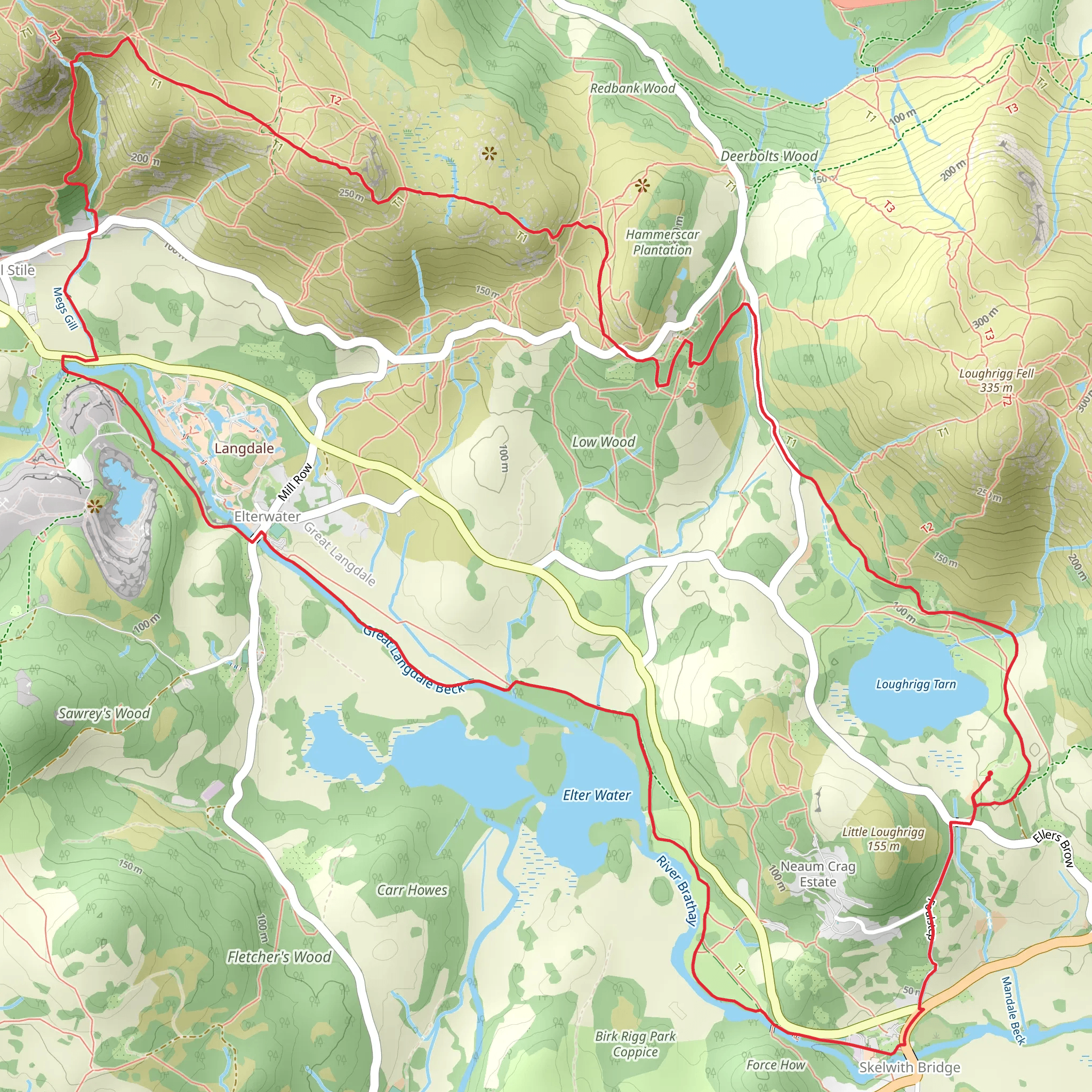 Loughrigg Tarn, Elter Water and Great Langdale Beack Loop mobile static map