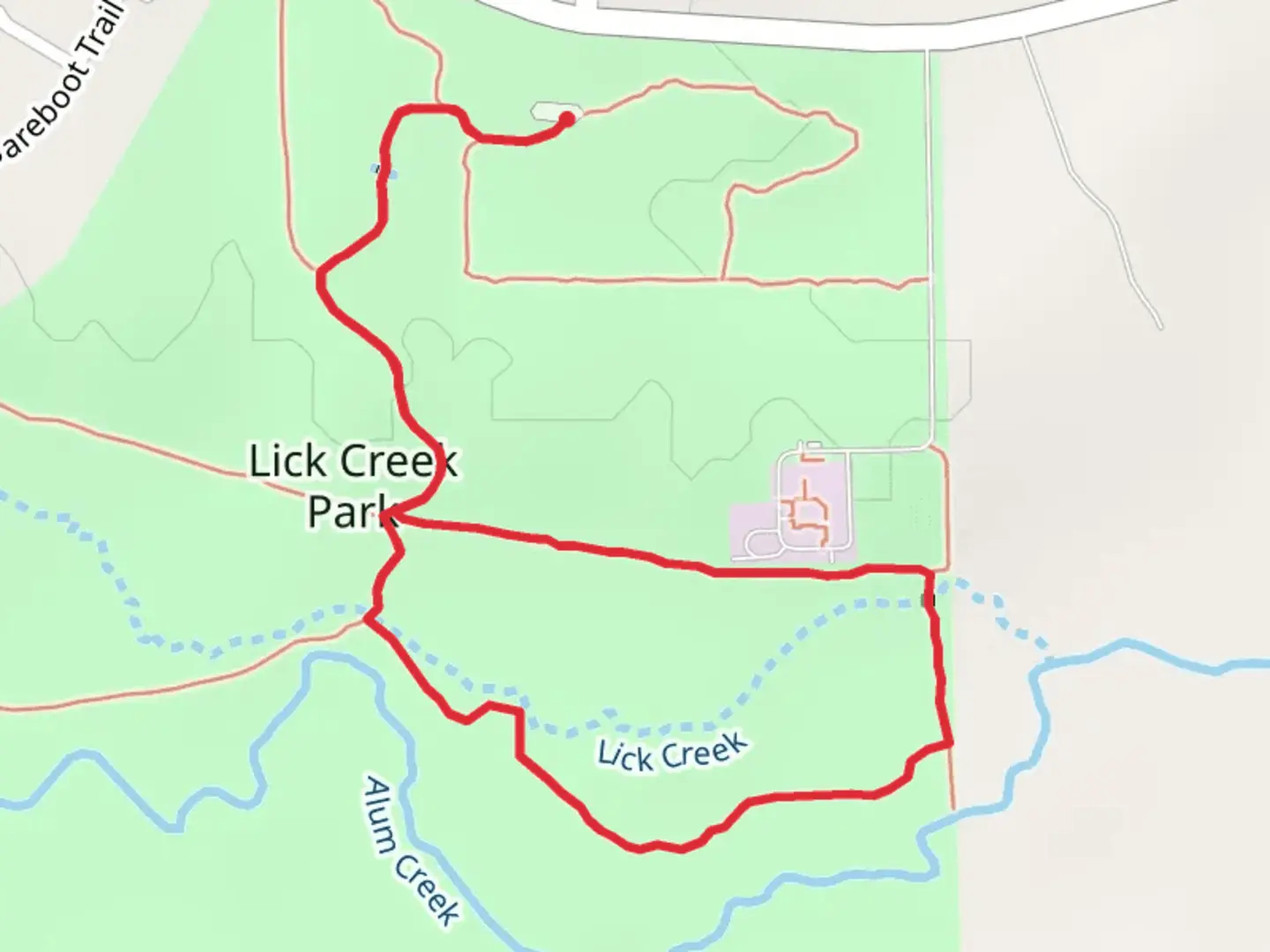 An image depicting the trail Racoon Run Loop via Iron Bridge Trail and its surrounding area.