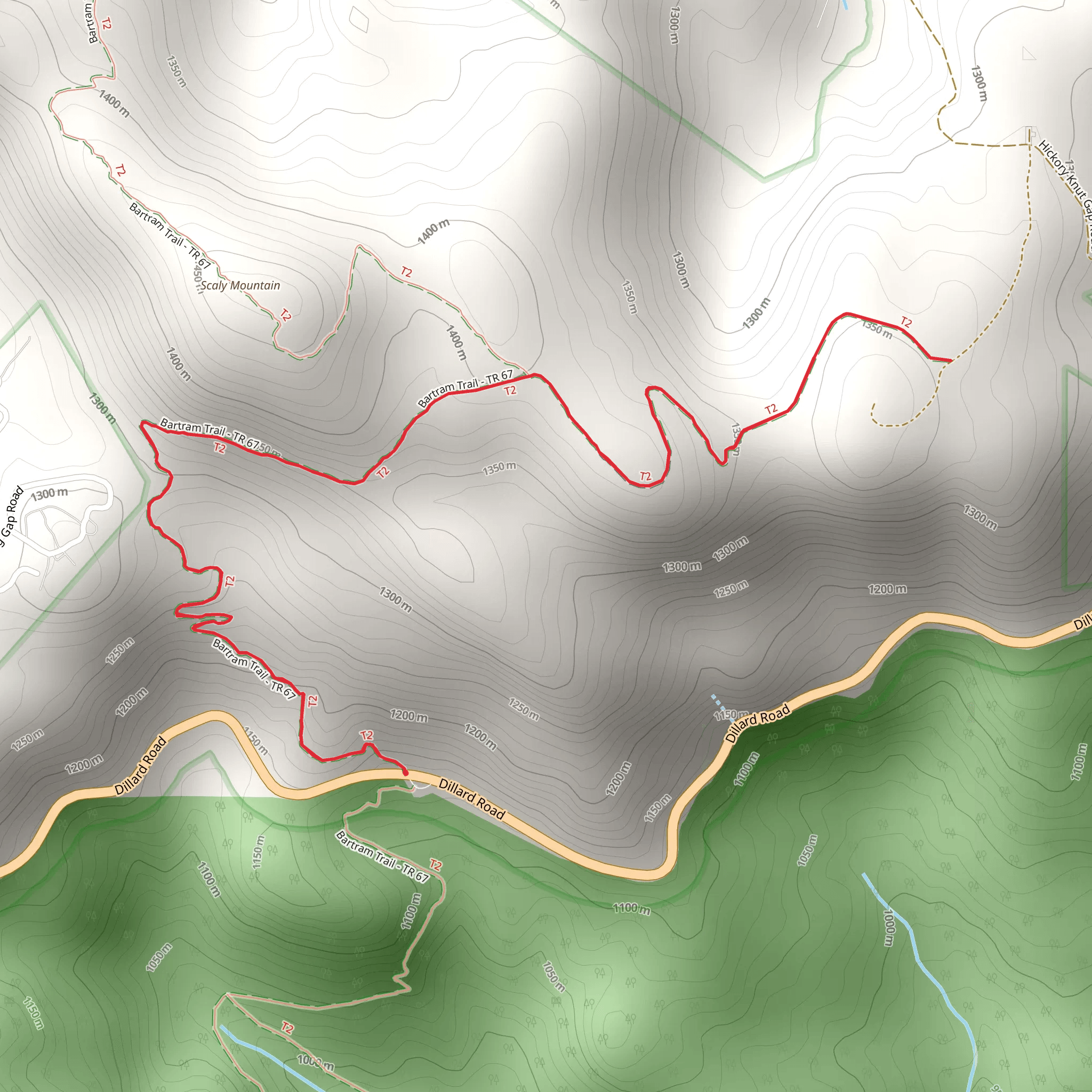 Scaly Mountain Trail via Bartram Trail mobile static map