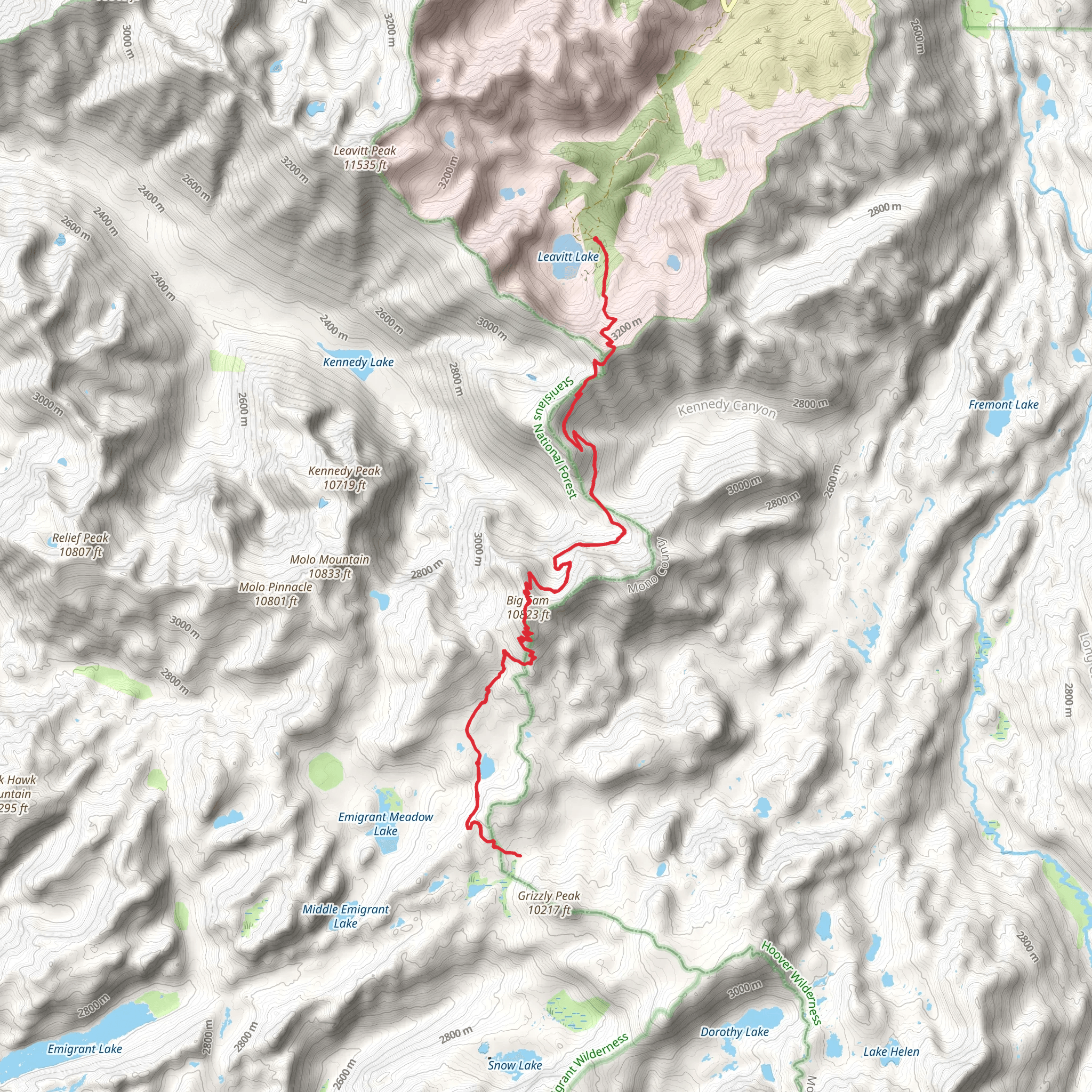 High Emigrant Lake via PCT and Leavitt Lake Trail mobile static map