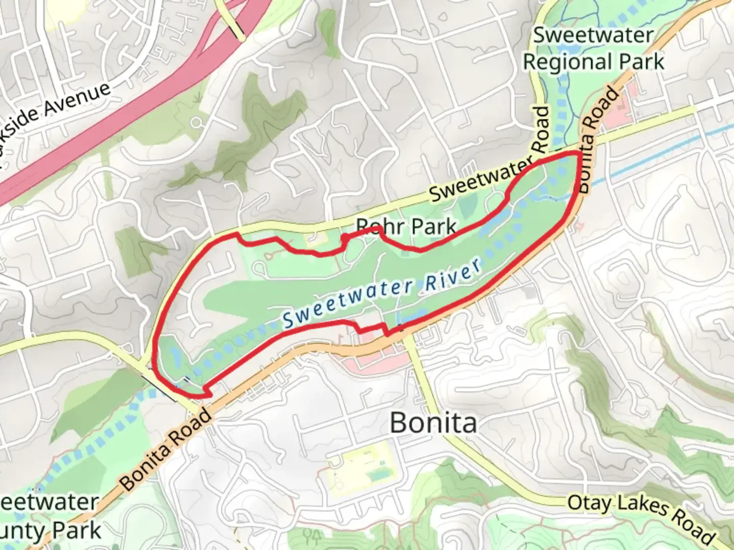 An image depicting the trail Sweetwater River and Park Loop Trail and its surrounding area.