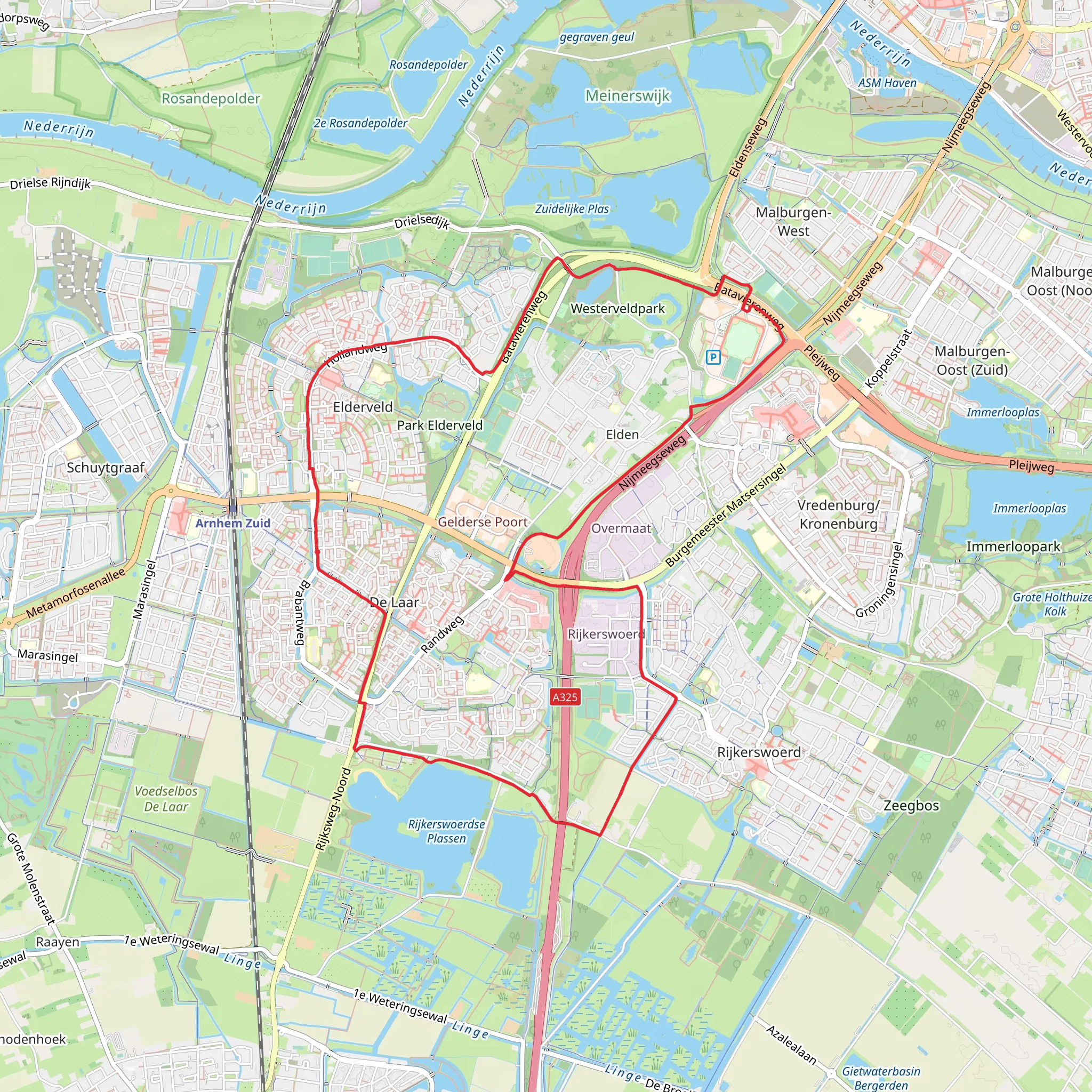 Holland Weg, Hoefijzerpad and Rijkerswoerdse Plassen Loop mobile static map