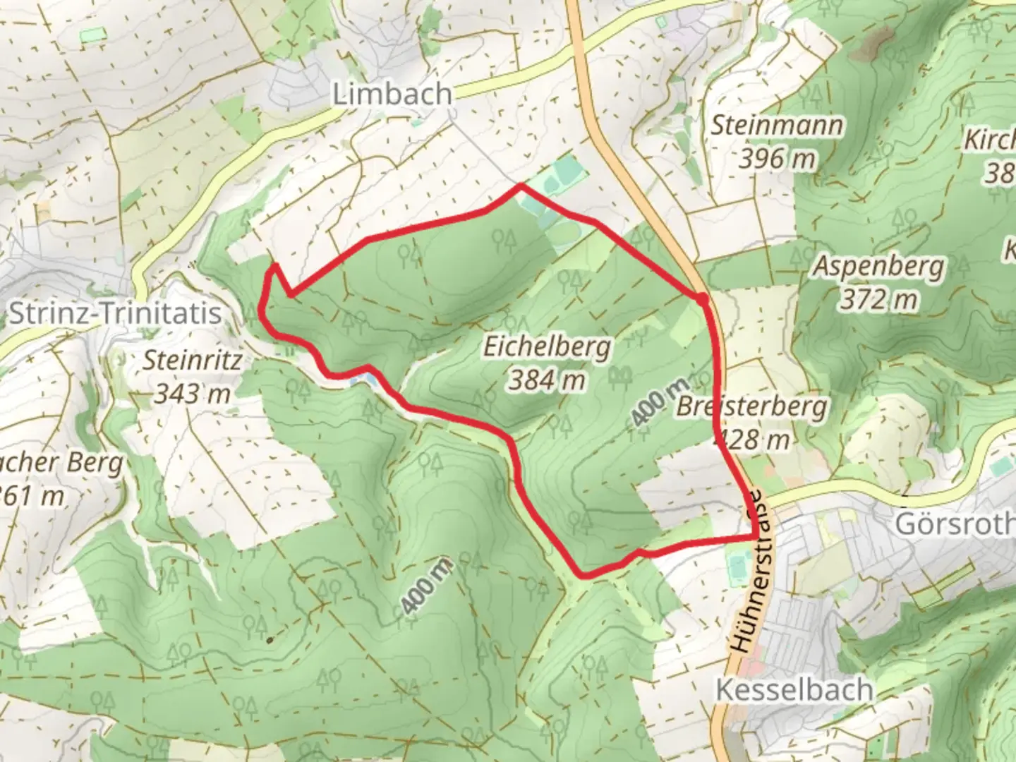 An image depicting the trail Eichhoernchen and Rundwanderweg Erlenblatt and its surrounding area.