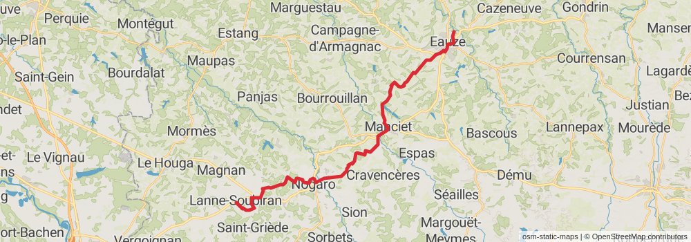 Camino Strasbourg-Saint Jean Pied de Port via Le Puy stage 74 Map