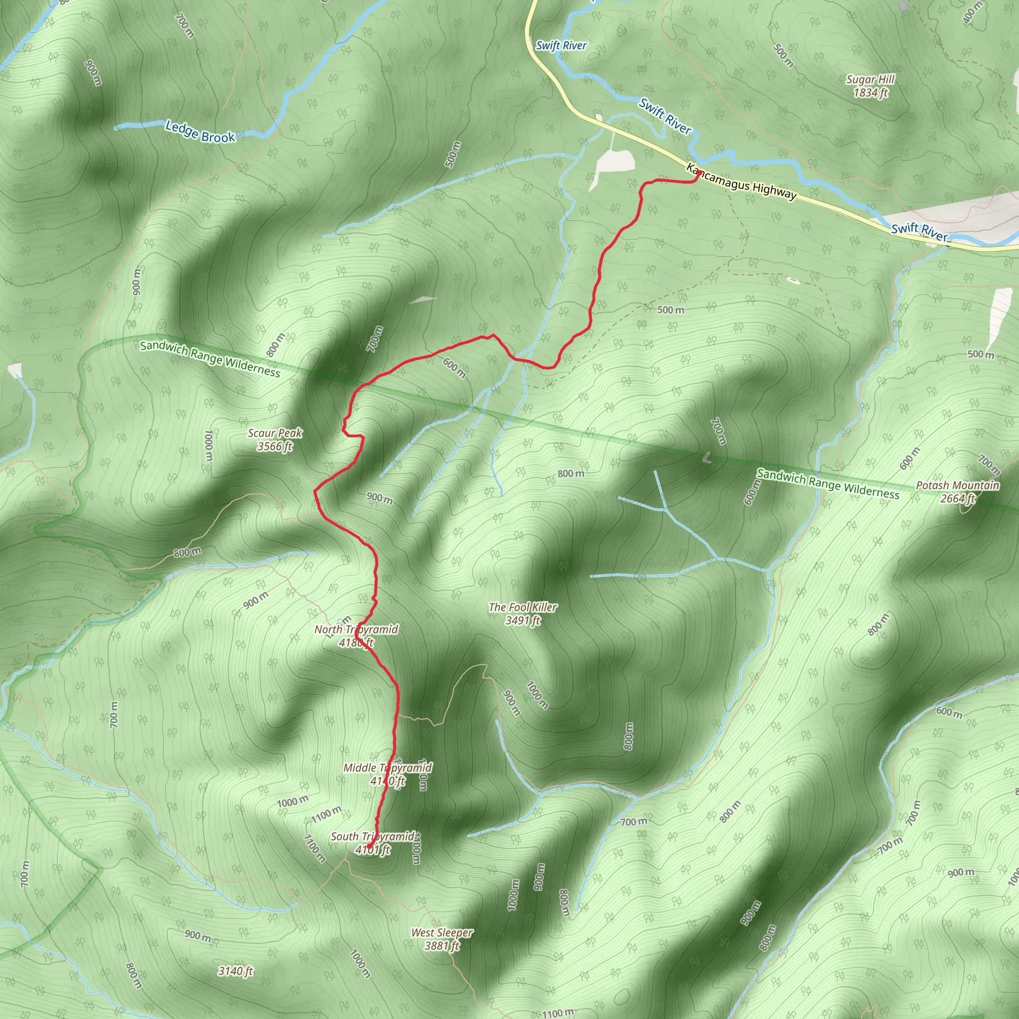 Tripyramid Peaks via Pine Bend Brook Trail mobile static map