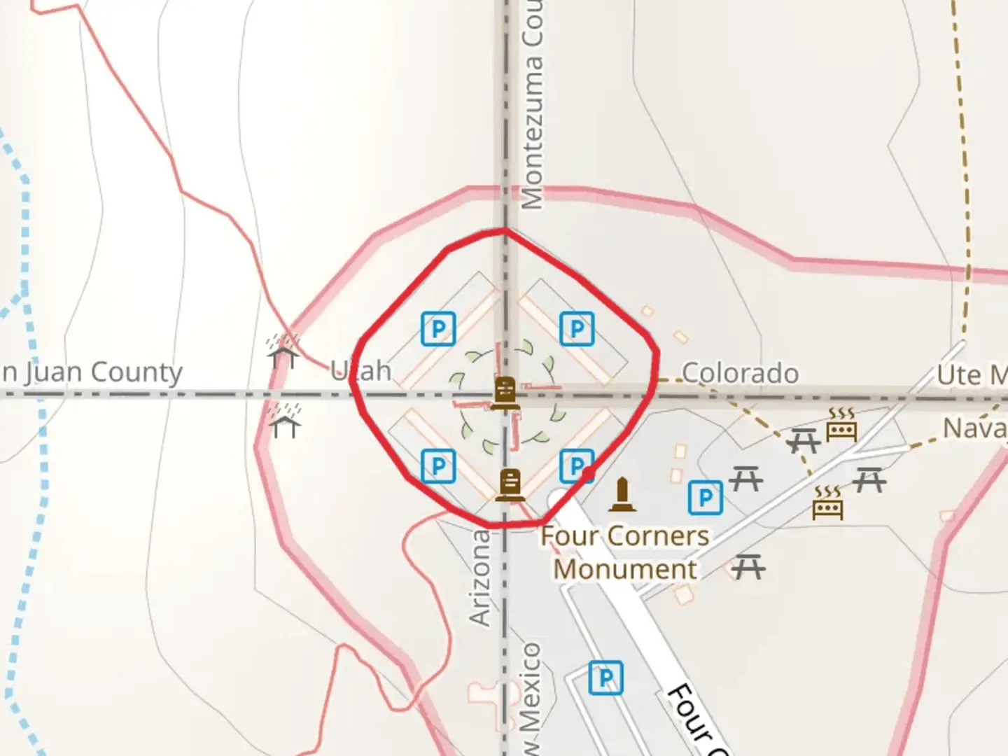An image depicting the trail Four Corners Monument Loop and its surrounding area.