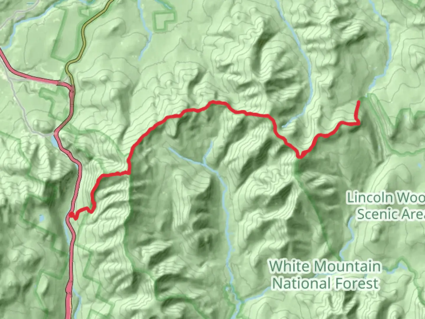An image depicting the trail Mount Lafayette to Mount Garfield to South Twin Mountain to Mount Zealand and its surrounding area.