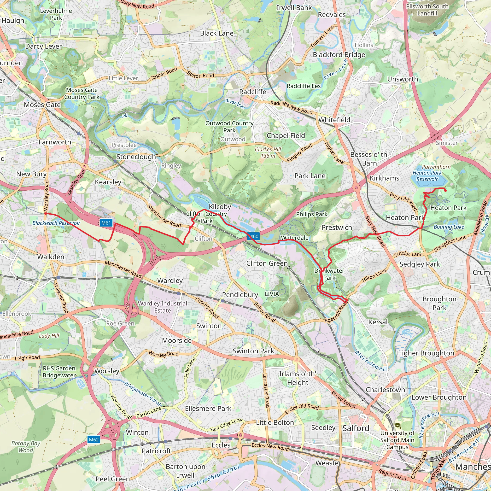 Heaton Park to Walkden Walk mobile static map