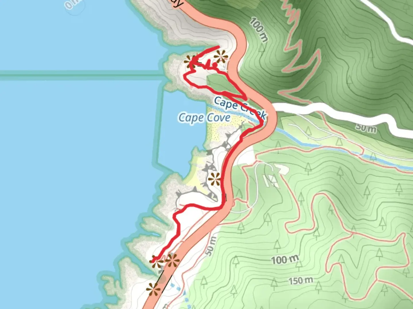 An image depicting the trail Captain Cook and Cape Cove Trail and its surrounding area.