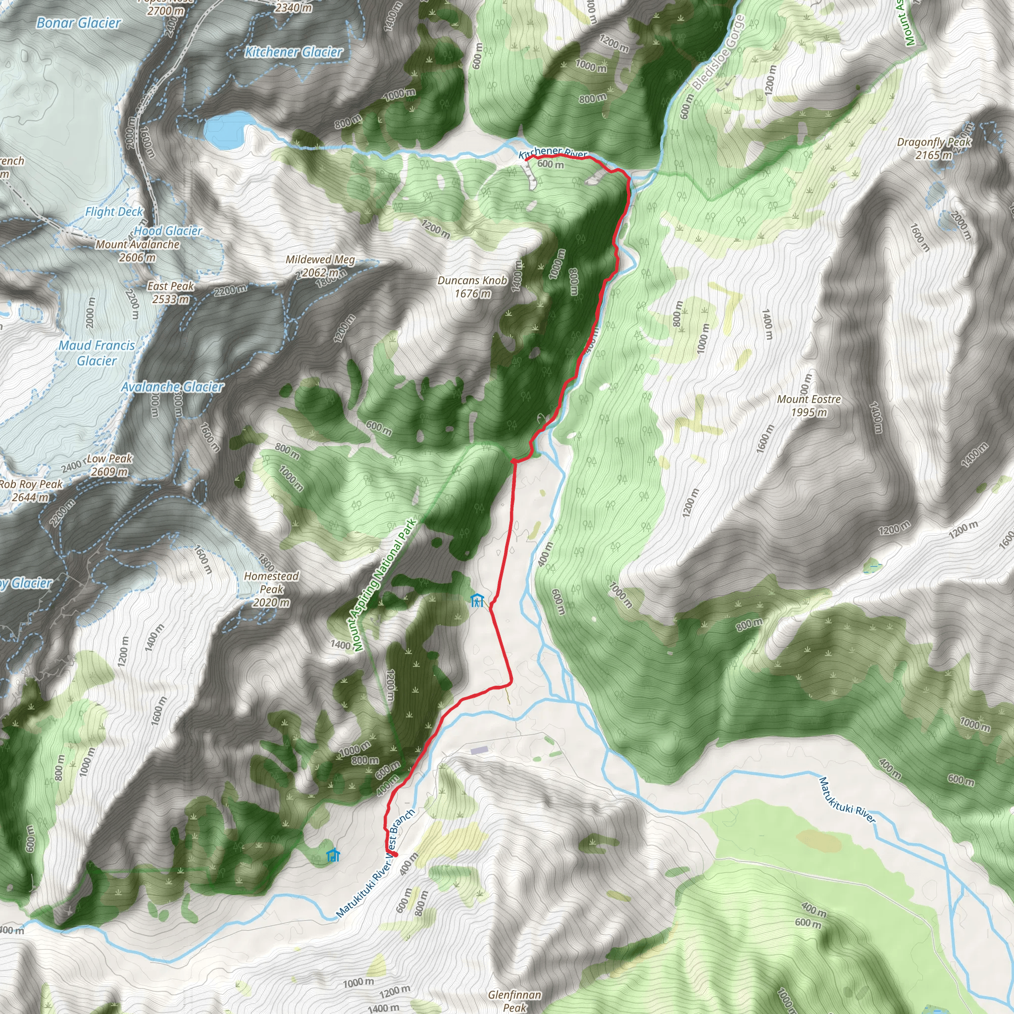 East Matukituki - Cameron Flat to Rock of Ages Biv mobile static map