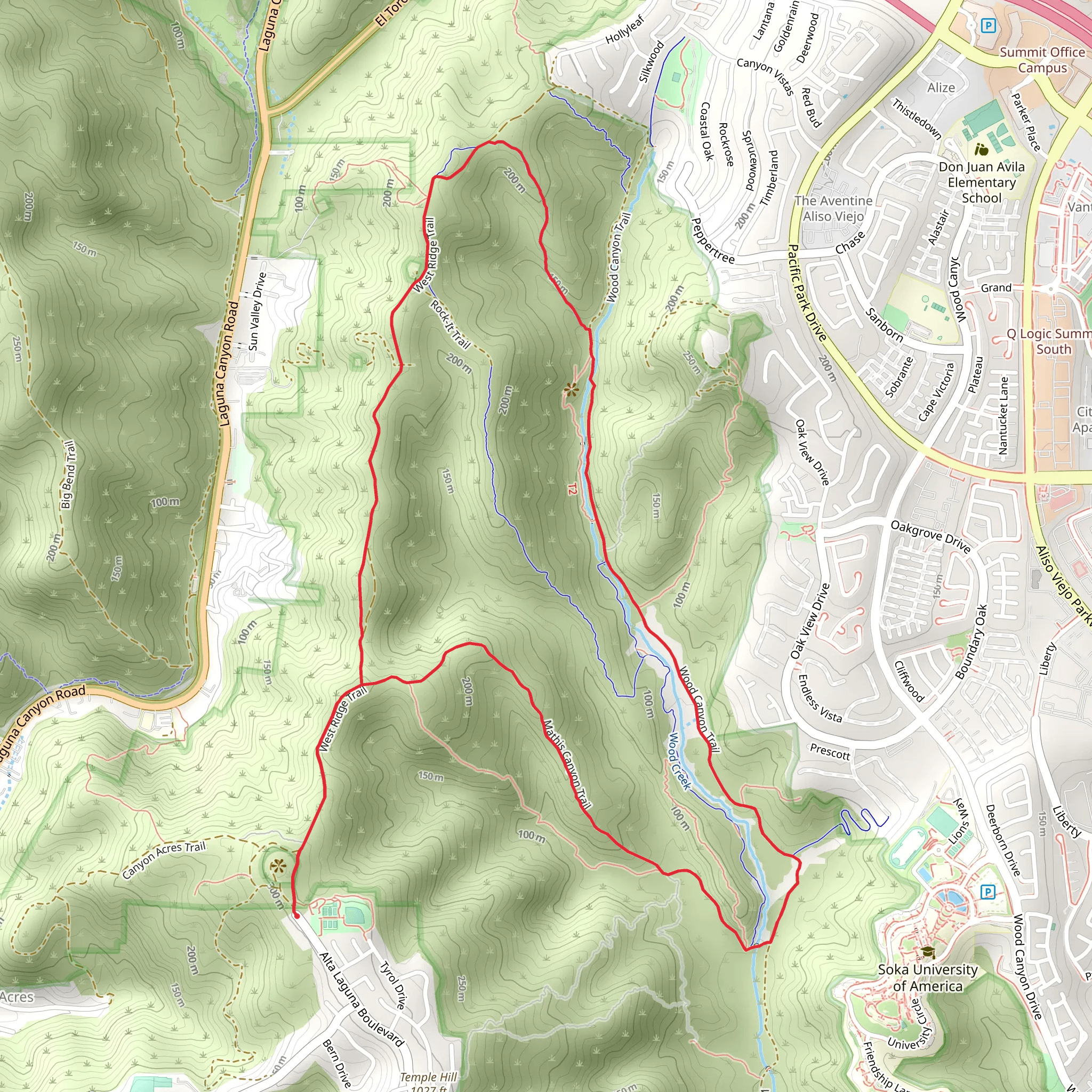 Mathis Canyon, Wood Canyon and West Ridge Loop Trail mobile static map