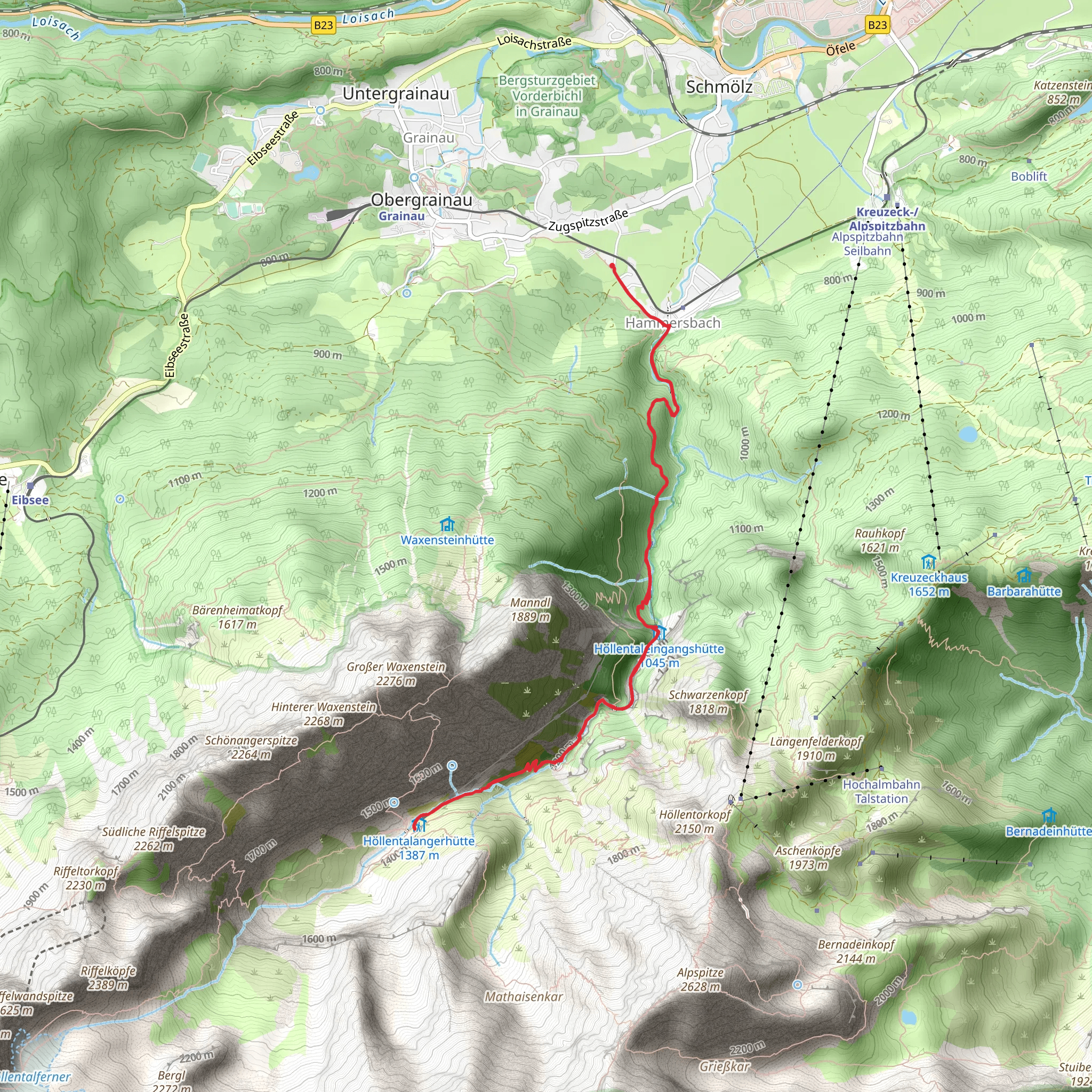 Höllentalangerhütte Walk from Hammersbach mobile static map
