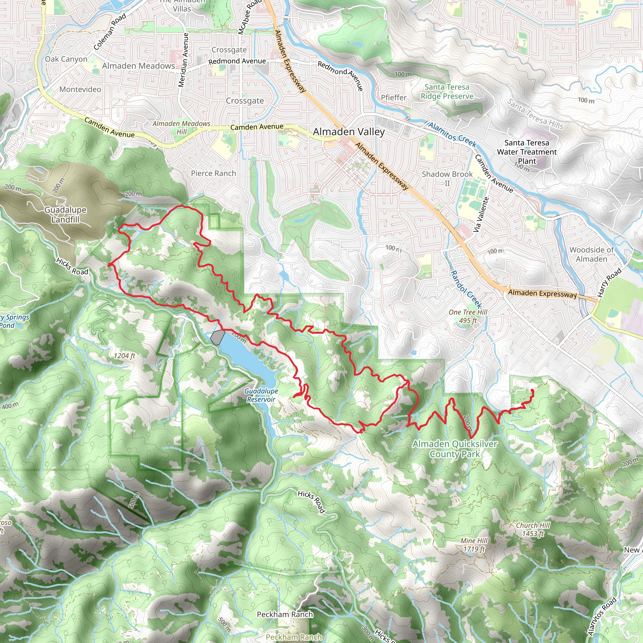 New Almaden, Senador Mine and Mine Hill Loop Trail mobile static map