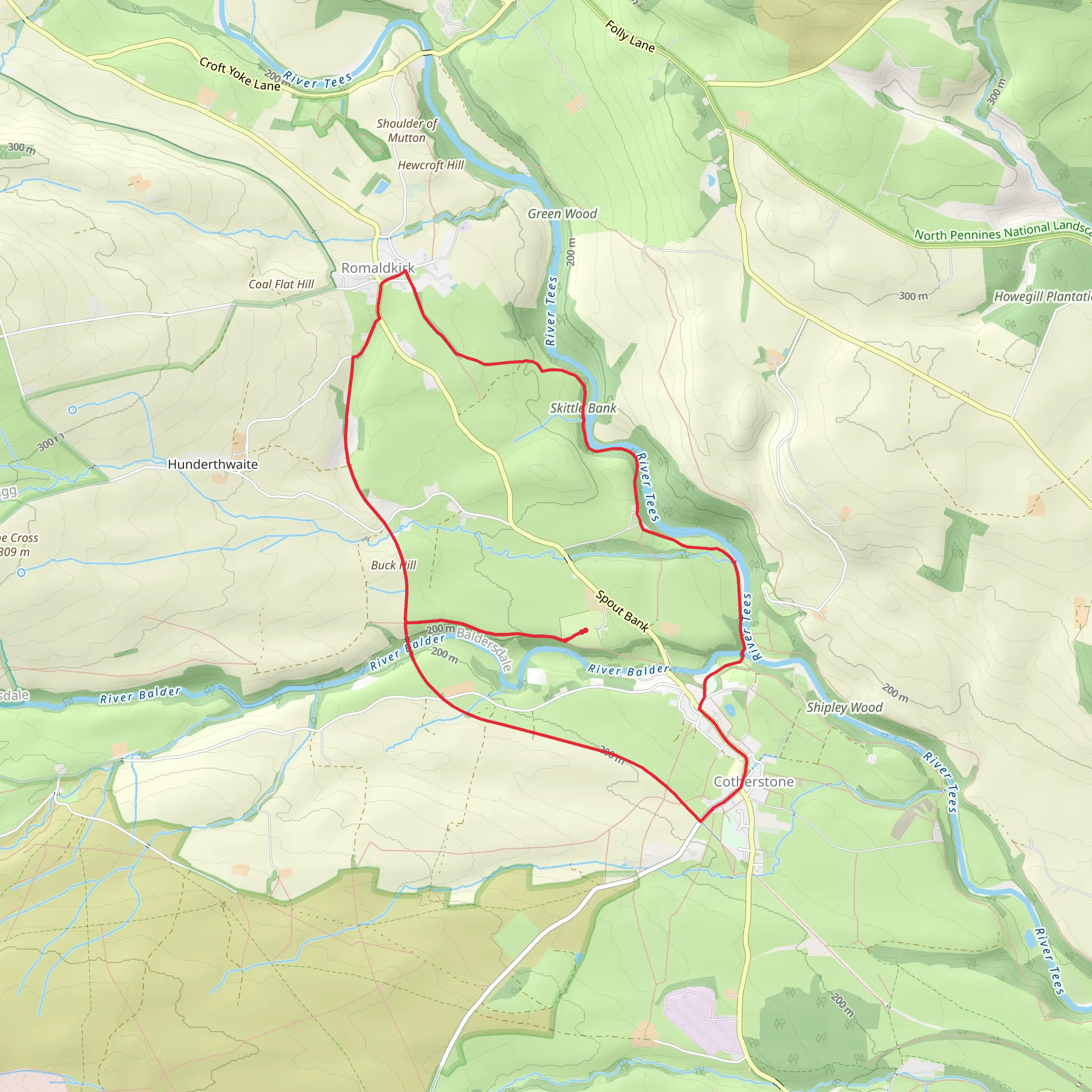 Skittle Bank and River Tees via Tees Railway Path mobile static map