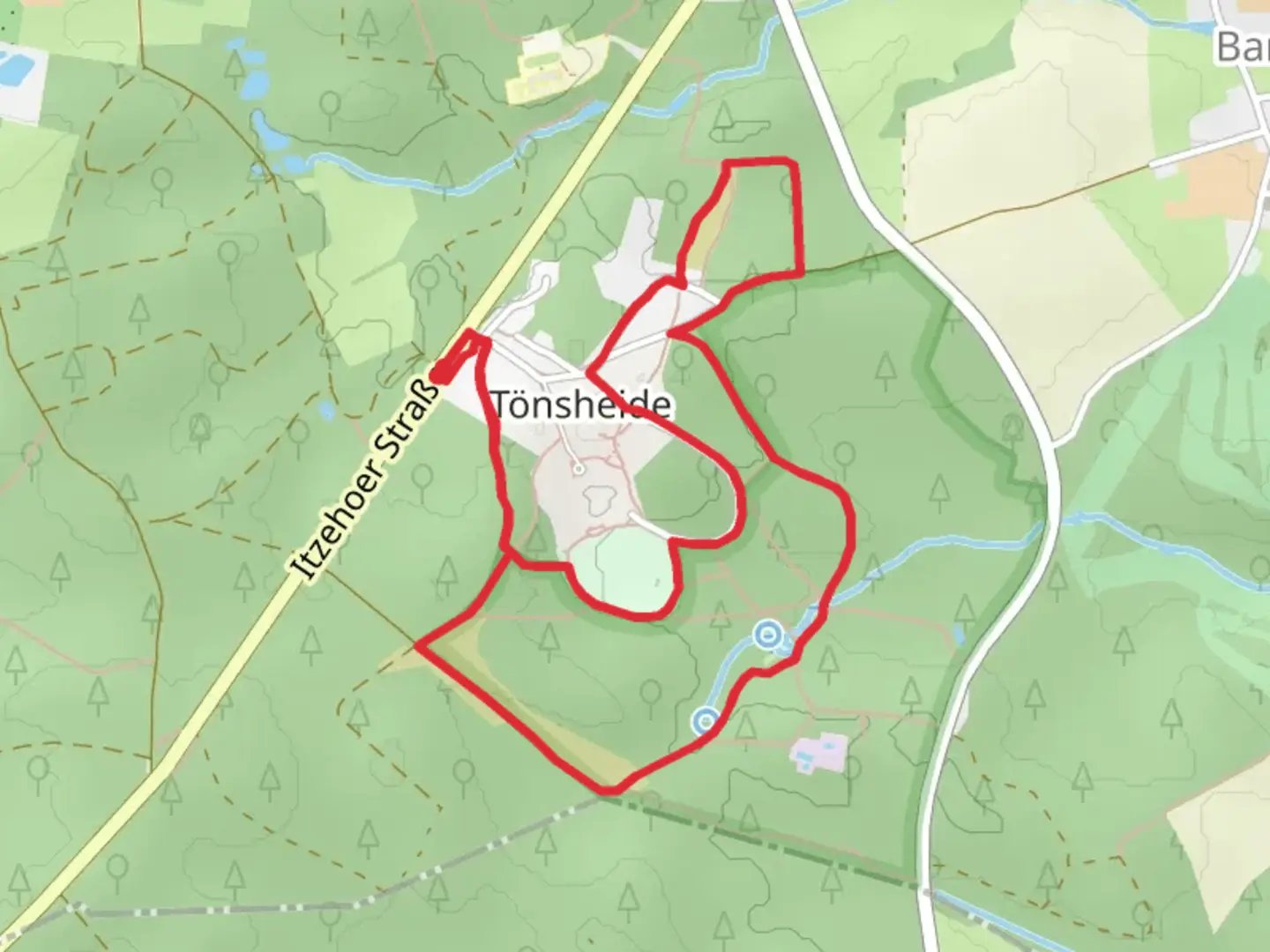 An image depicting the trail Tönsheider Wald Loop and its surrounding area.