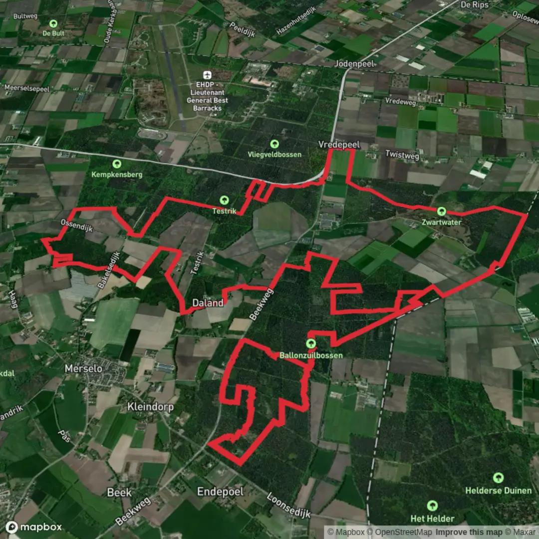 An image depicting the trail Laagheide, De Ballonzuil and De Kleeverenberg Loop and its surrounding area.