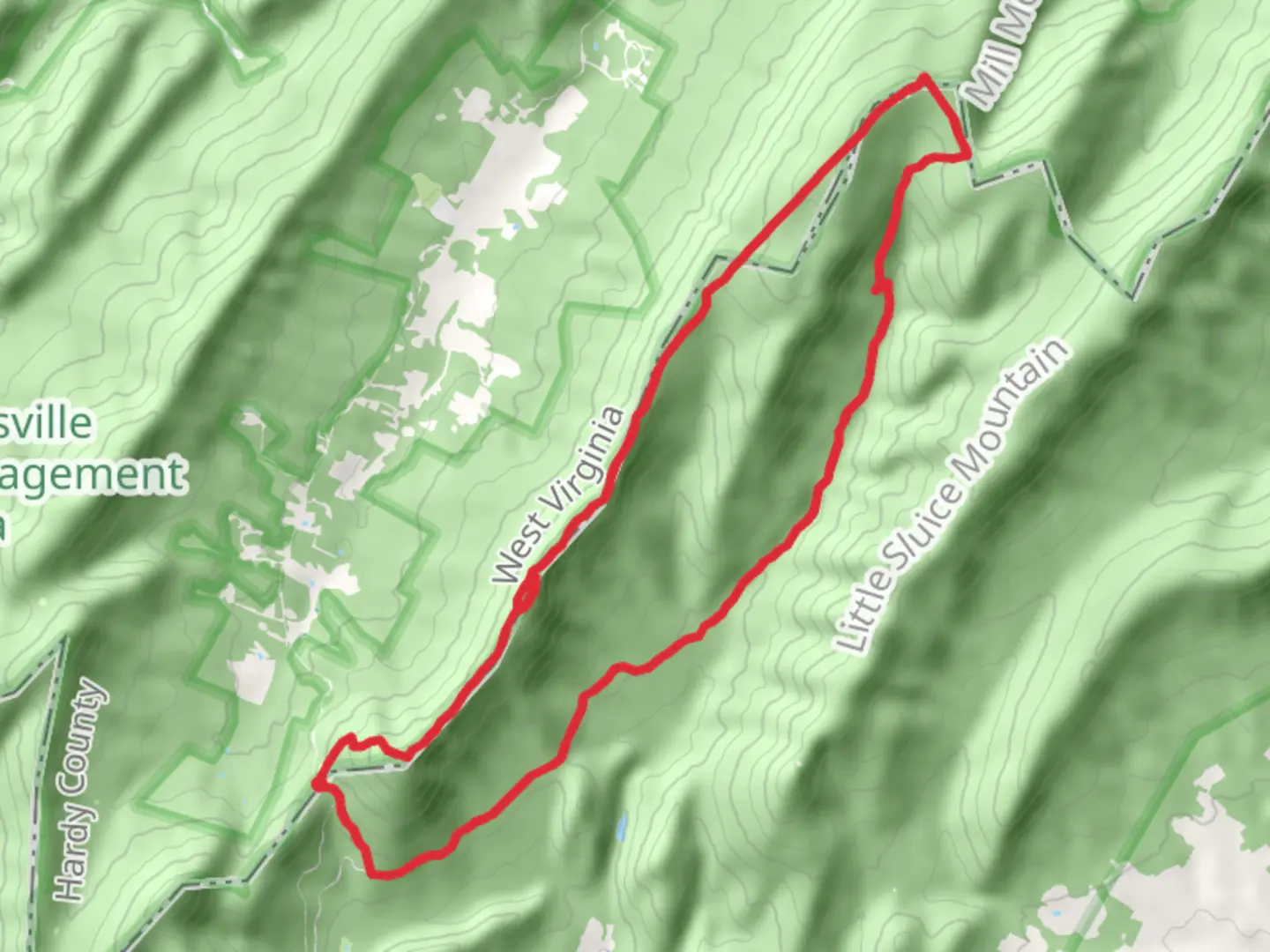 An image depicting the trail Big Schloss via Little Stony Creek Loop Trail and its surrounding area.