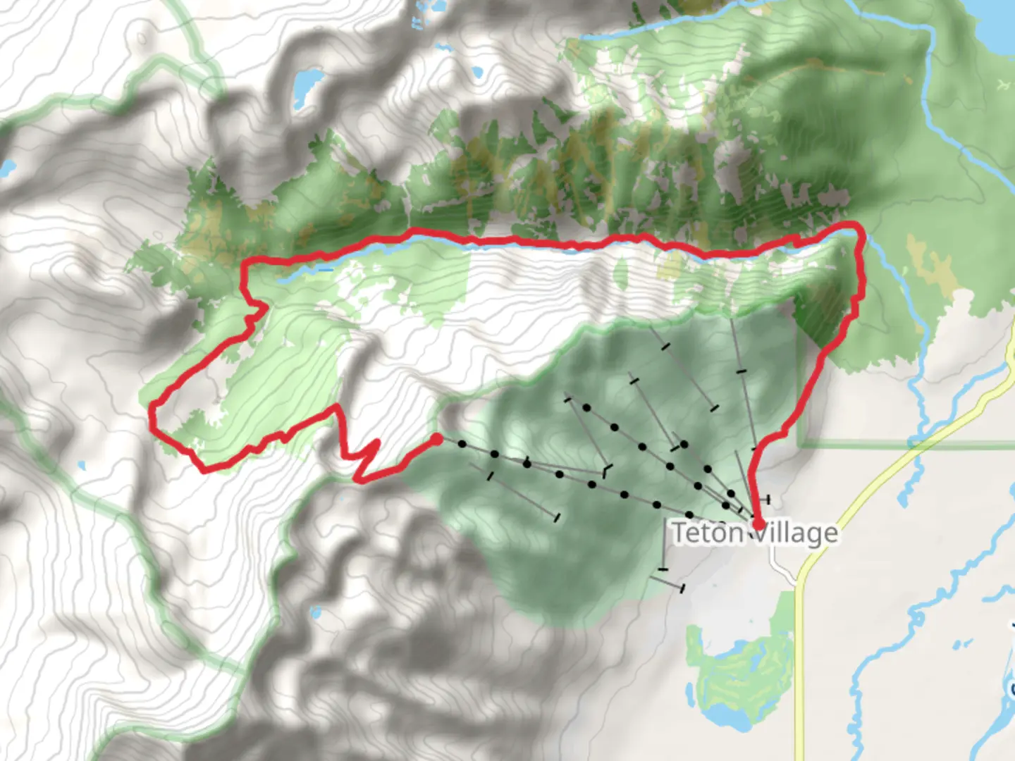 An image depicting the trail Granite Canyon Trail and Rendezvous Mountain and its surrounding area.