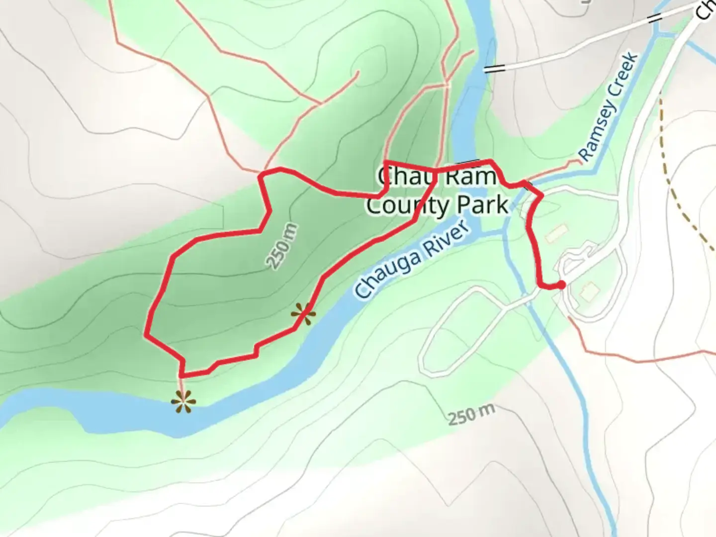 An image depicting the trail Chau Ram County Park Loop and its surrounding area.