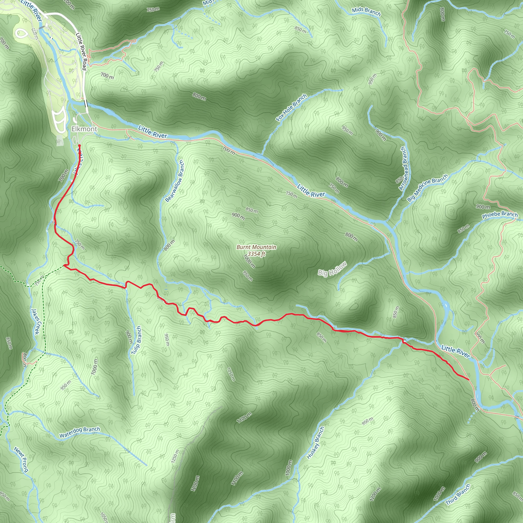 Cucumber Gap via Jakes Creek Trail mobile static map