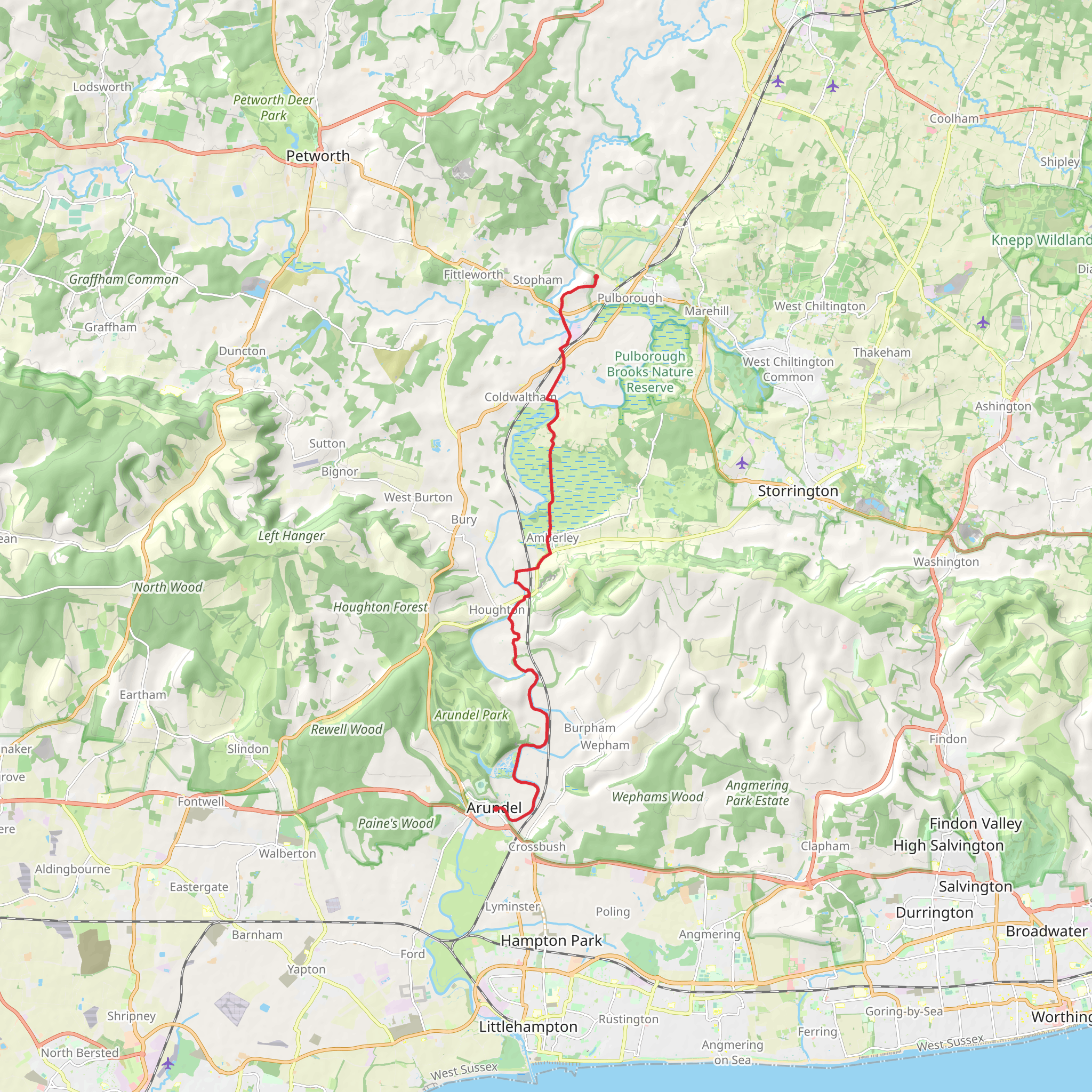 Poulborough to Arundel Walk via River Arun mobile static map