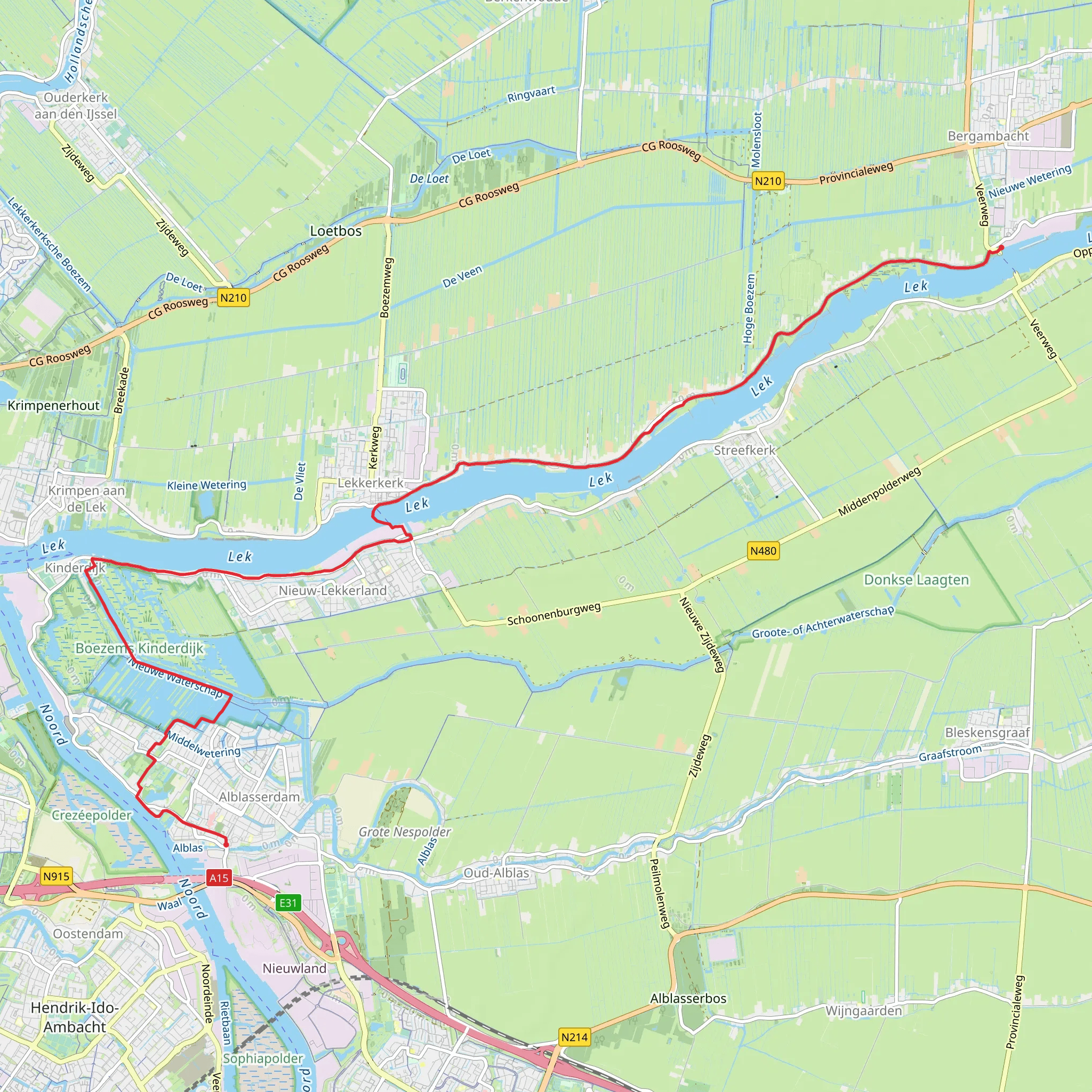 Dam to Bergstoep via Boezems Kinderdijk and Lek mobile static map