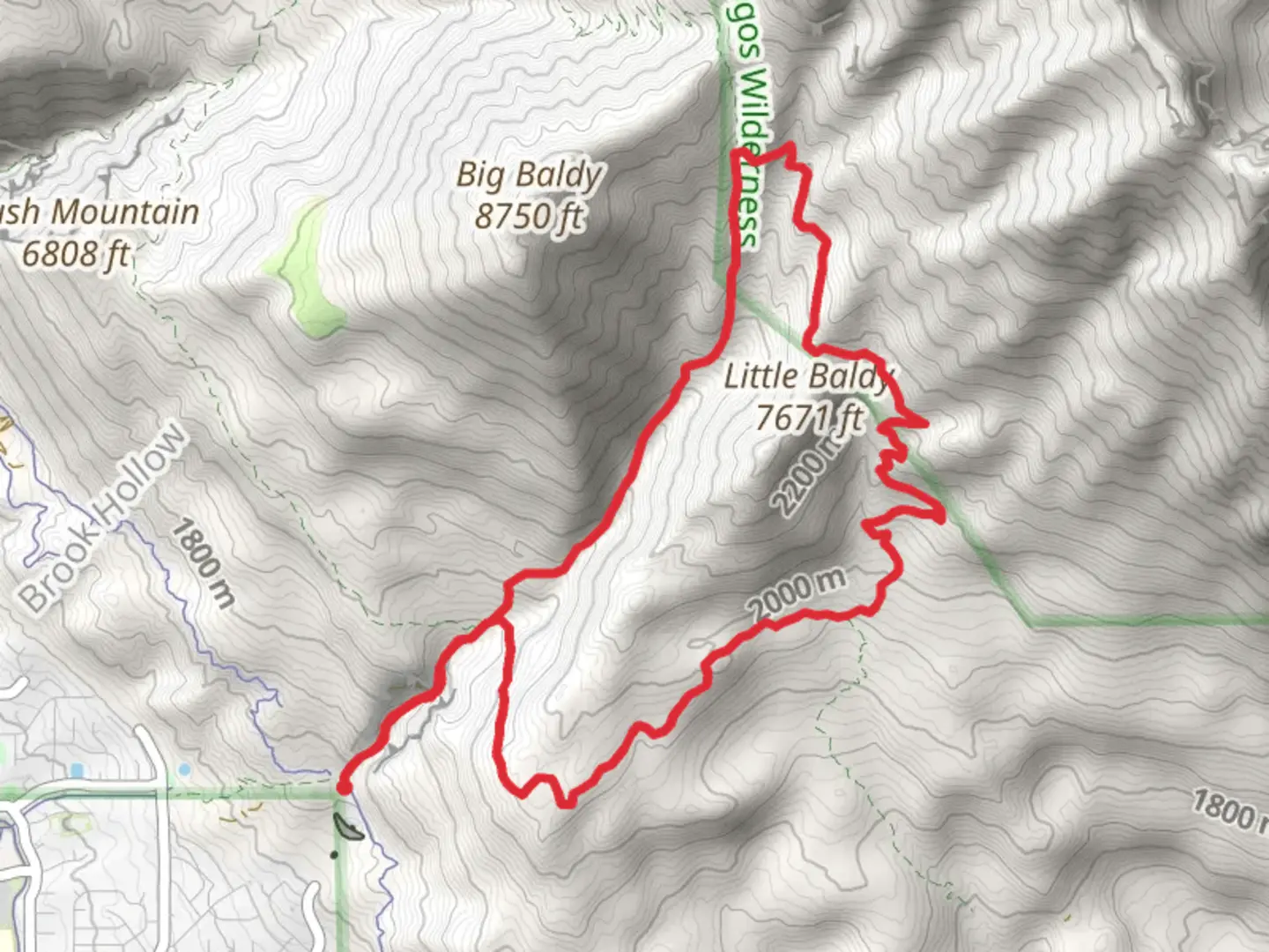 An image depicting the trail Dry Canyon Trail and Little Baldy Trail and its surrounding area.