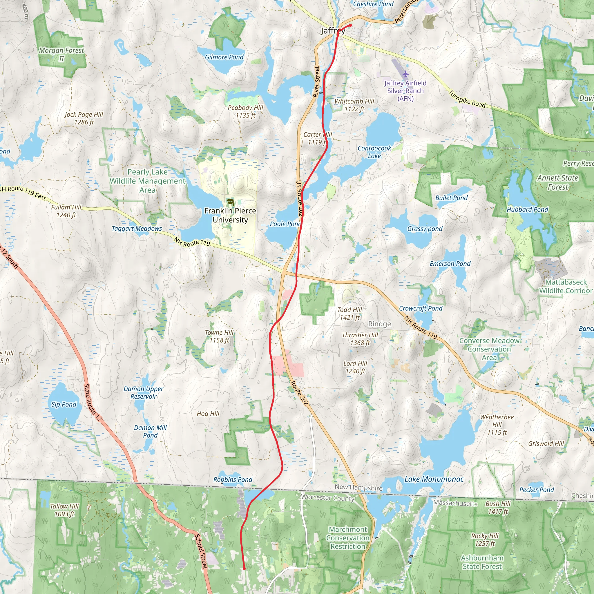 Monadnock Recreational Rail Trail mobile static map