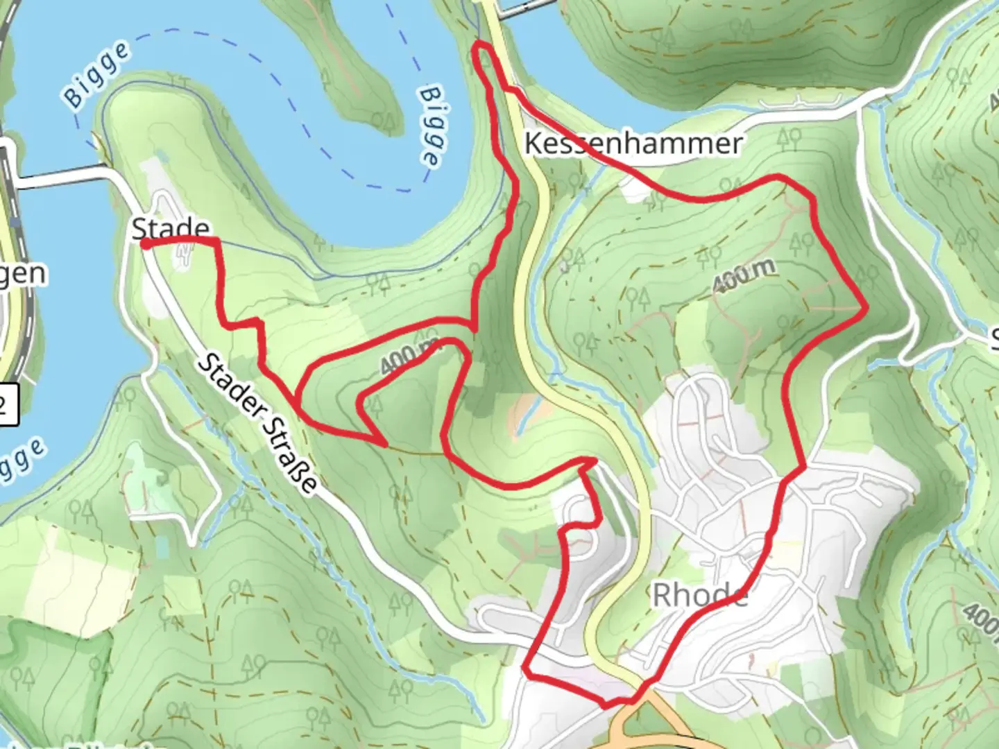An image depicting the trail Bigge via Bigge-Lister Weg and its surrounding area.
