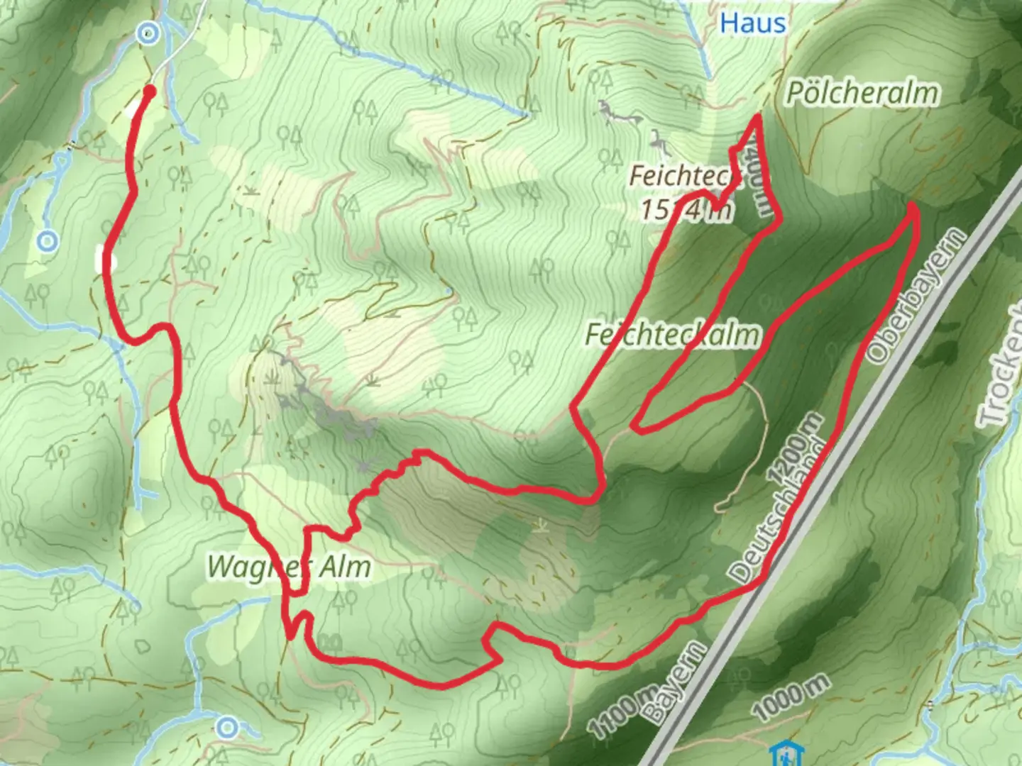 An image depicting the trail Feichteck Peak Loop via Wanderweg 41 - Samerberg and its surrounding area.