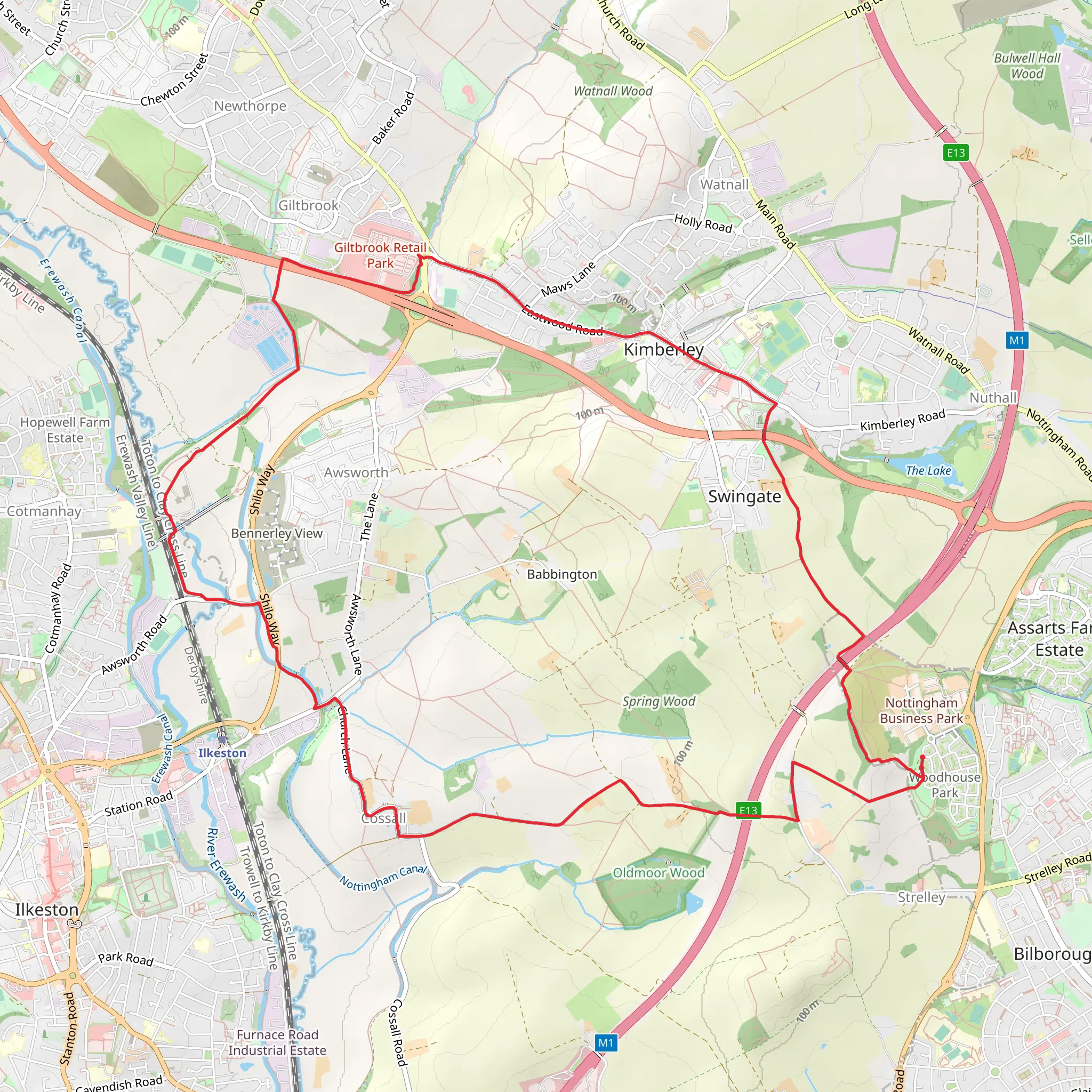 Cossall to Kimberley Loop mobile static map