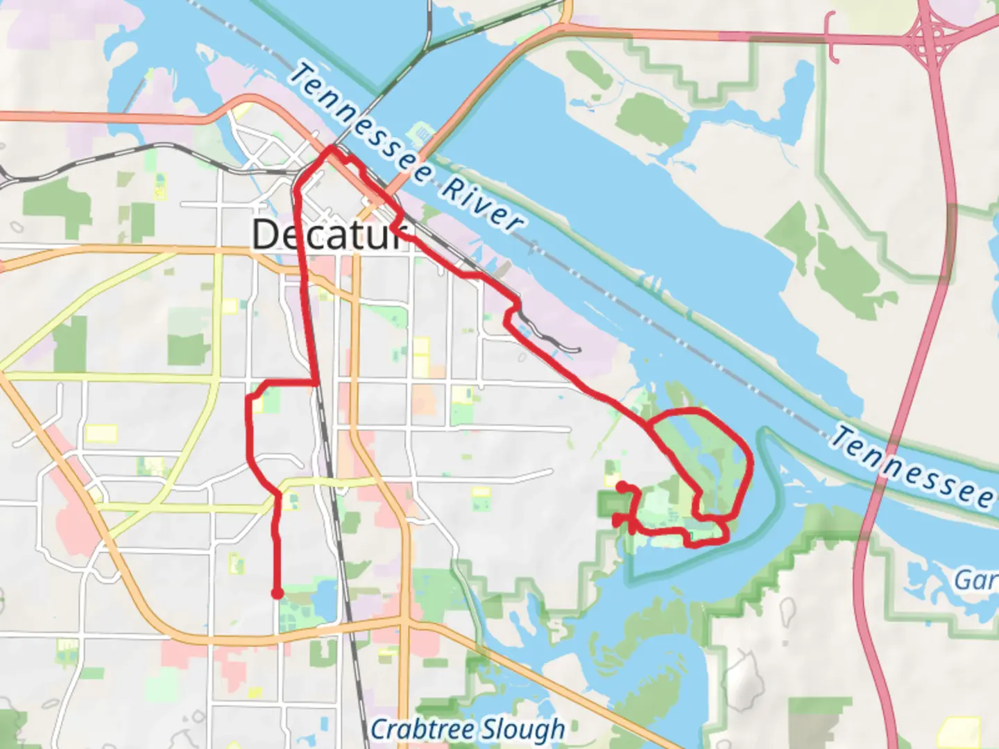 An image depicting the trail Tennessee River and Point Mallard Walking Trail and its surrounding area.