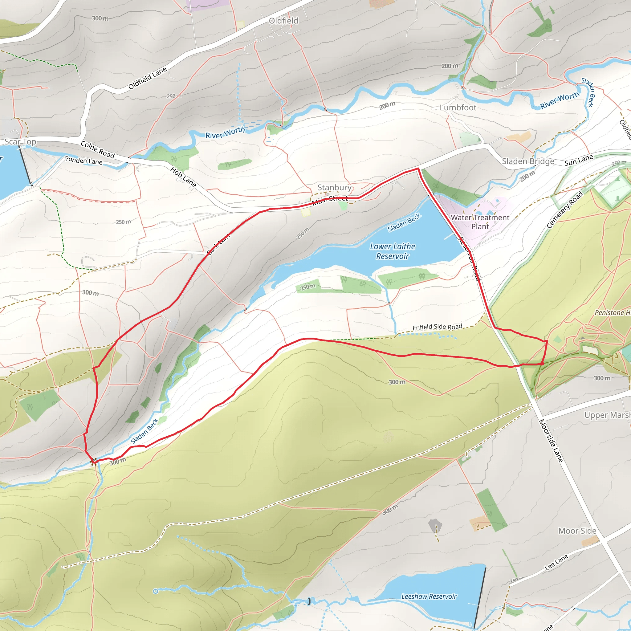 Bronte Way and Lower Laithe Reservoir mobile static map