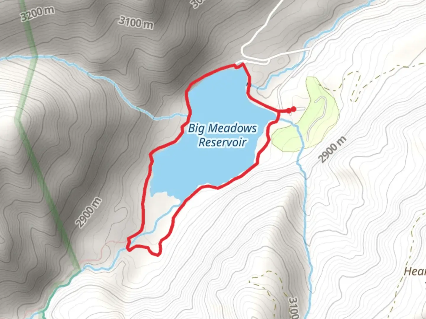 An image depicting the trail Big Meadows Reservoir via Archuleta Trail and its surrounding area.
