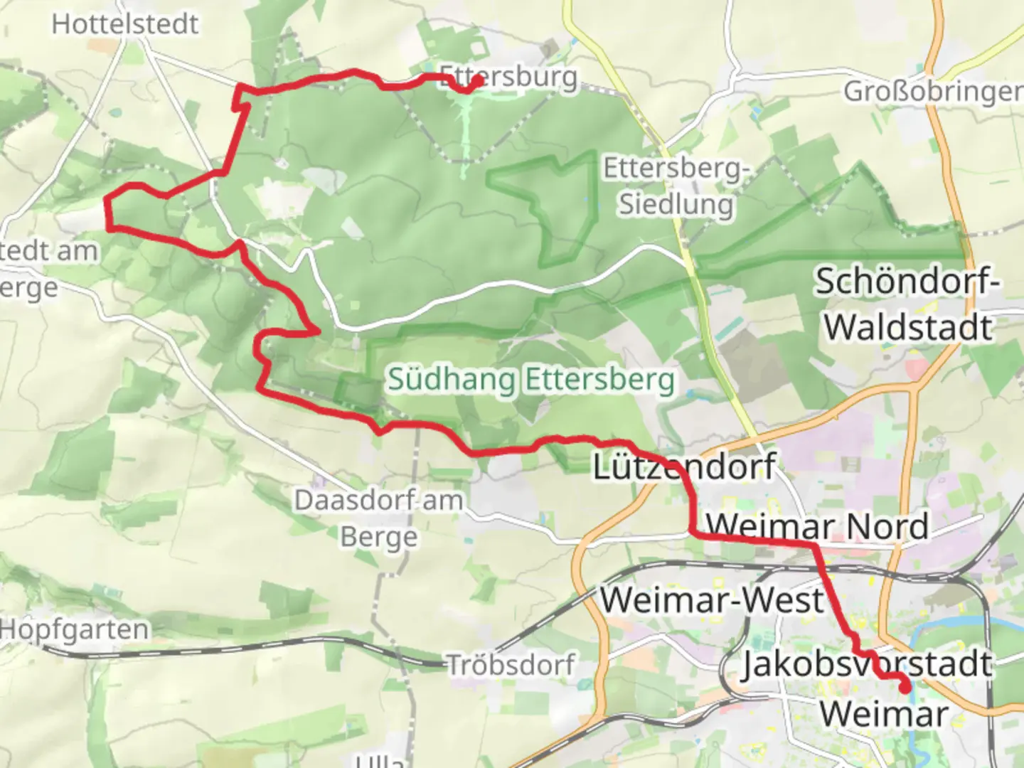 An image depicting the trail Ettersburg to Weim Walk and its surrounding area.