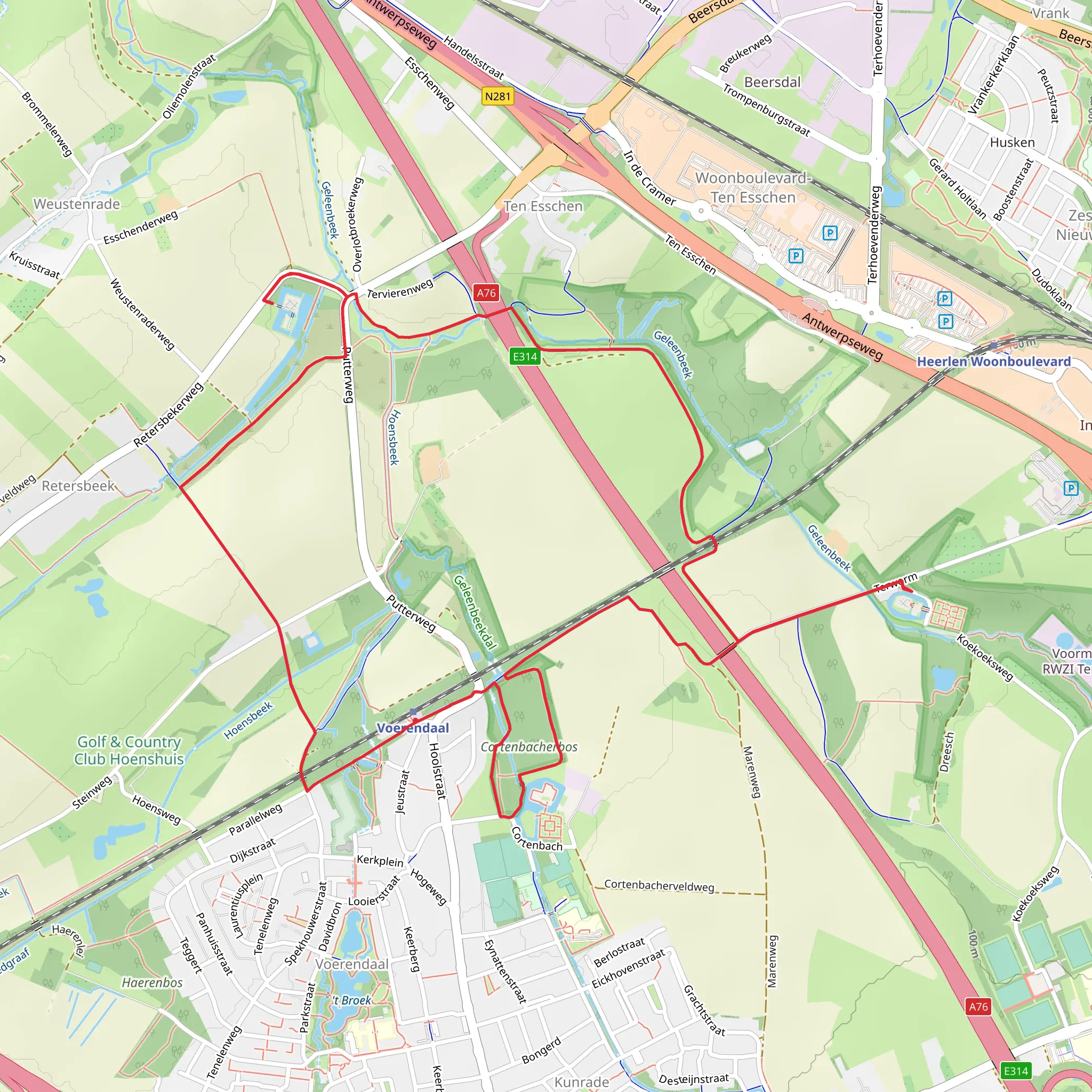 Cortenbachersbos, Kasteel Terworm and Kasteel Rivieren via Puttervoetpad mobile static map