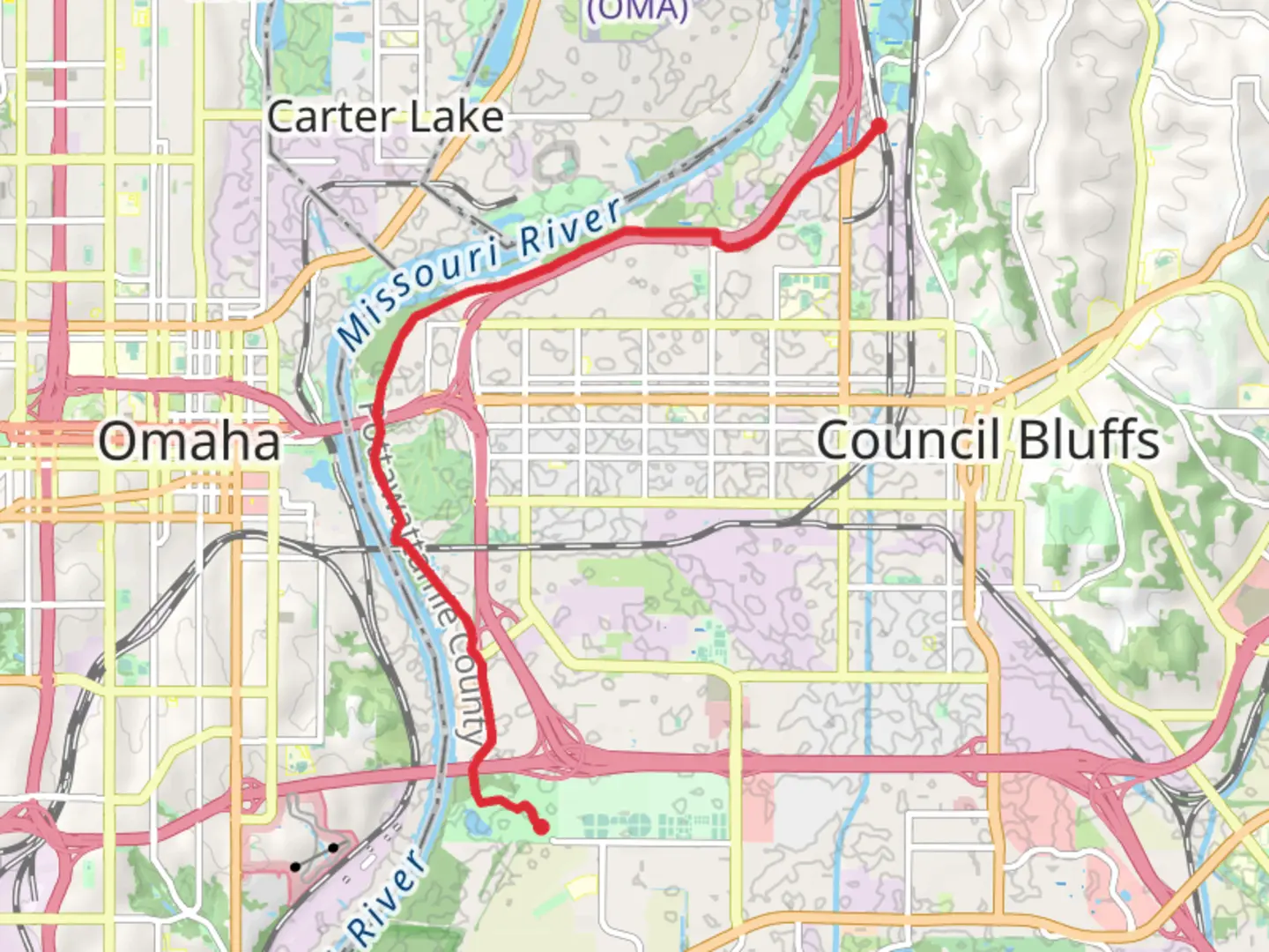 An image depicting the trail Iowa Riverfront Trail and its surrounding area.