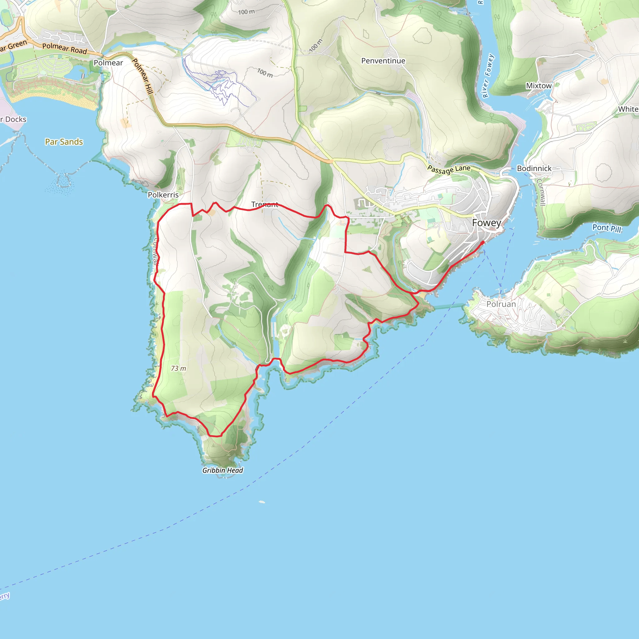 Fowey to Polkerris Walk mobile static map