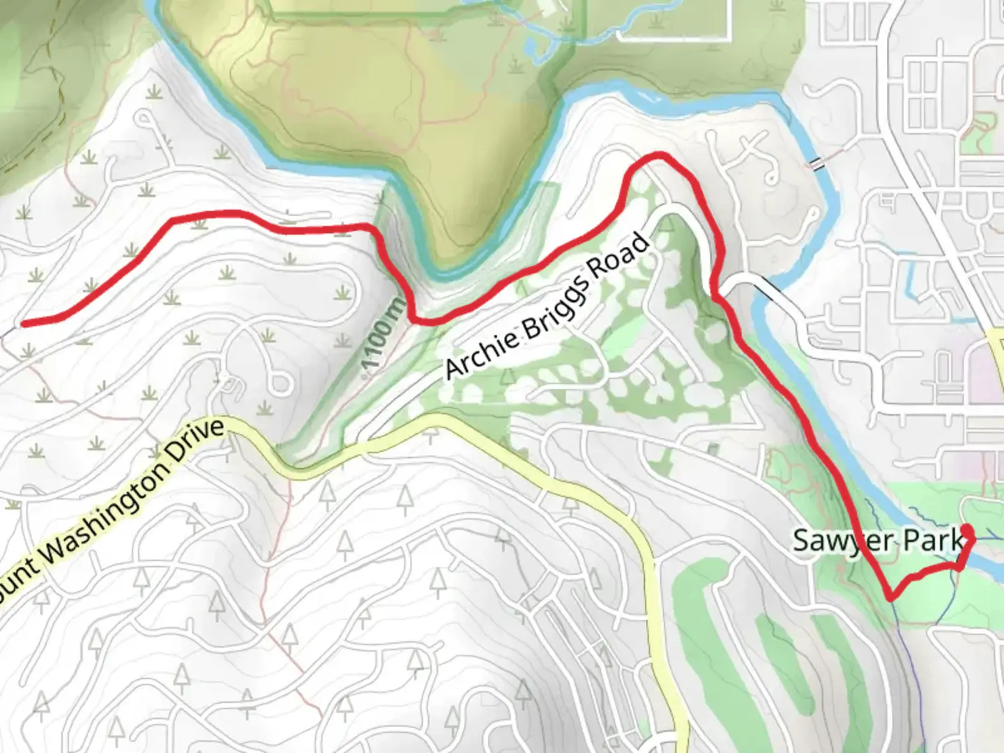 An image depicting the trail Deschutes River Trail from Sawyer Park and its surrounding area.