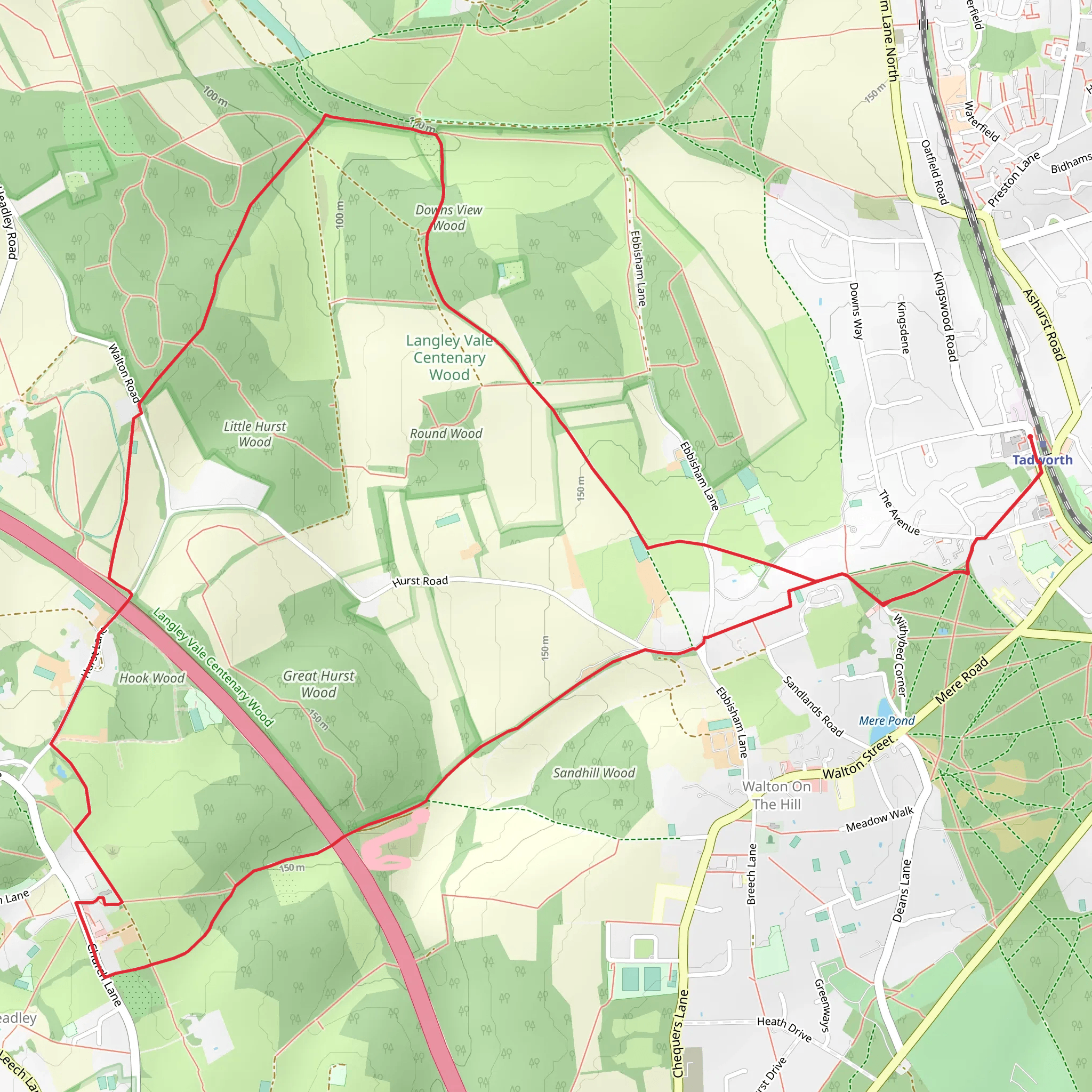 Langley Vale Centenary and Great Hurst Wood Loop mobile static map