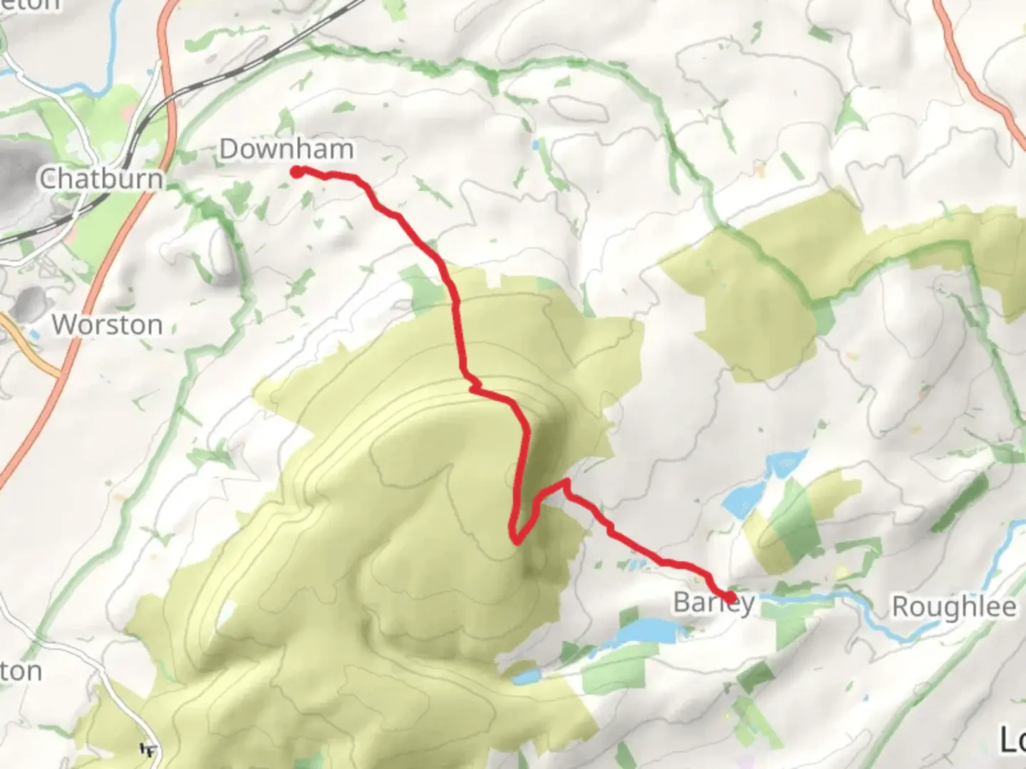 An image depicting the trail Barley to Downham Walk and its surrounding area.