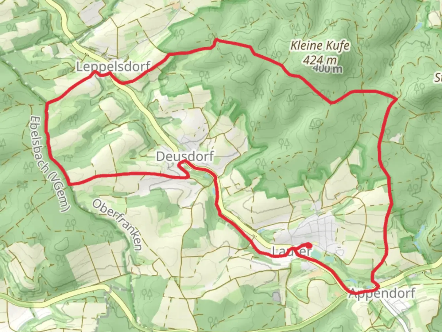 An image depicting the trail Eichhoernchen Wanderweg Lauter and its surrounding area.