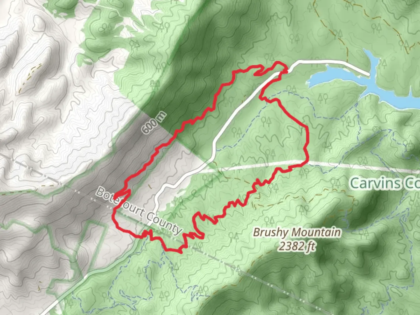 An image depicting the trail Four Gorges and Songbird Loop and its surrounding area.