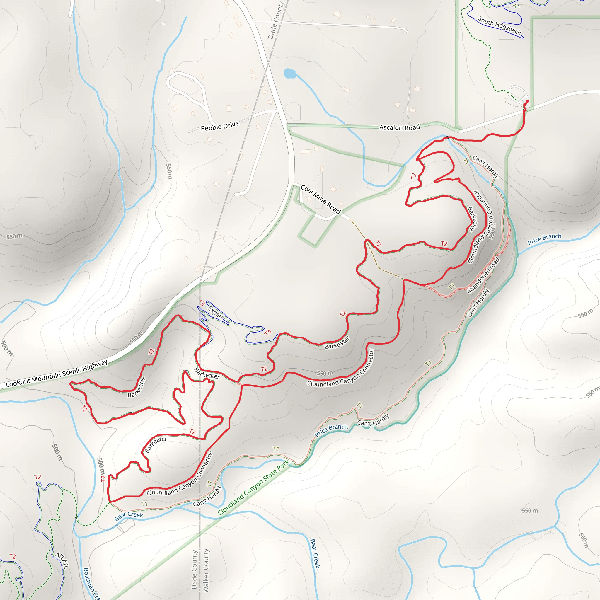 Barkeater and Cloundland Canyon Connector Loop mobile static map