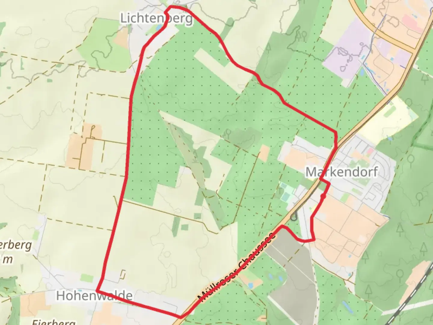 An image depicting the trail Markendorf Loop and its surrounding area.